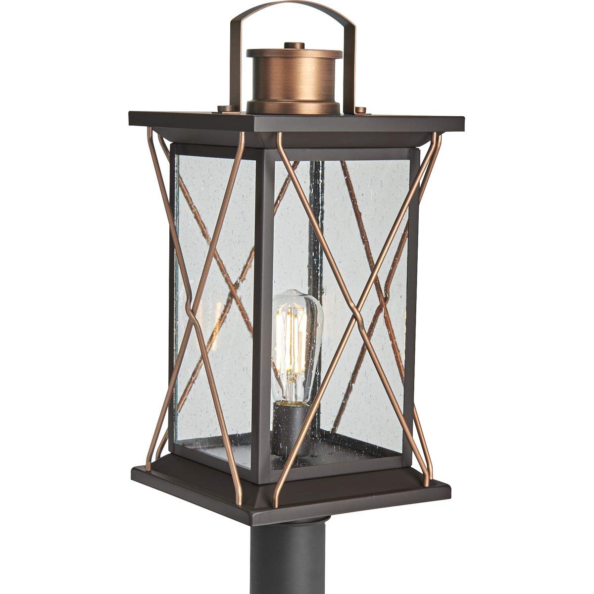 Progress Lighting Barlowe Outdoor Post Lantern Light, 1-Light, Clear Seeded Glass, Antique Bronze, 20inx9inx9in, Model P540068-020