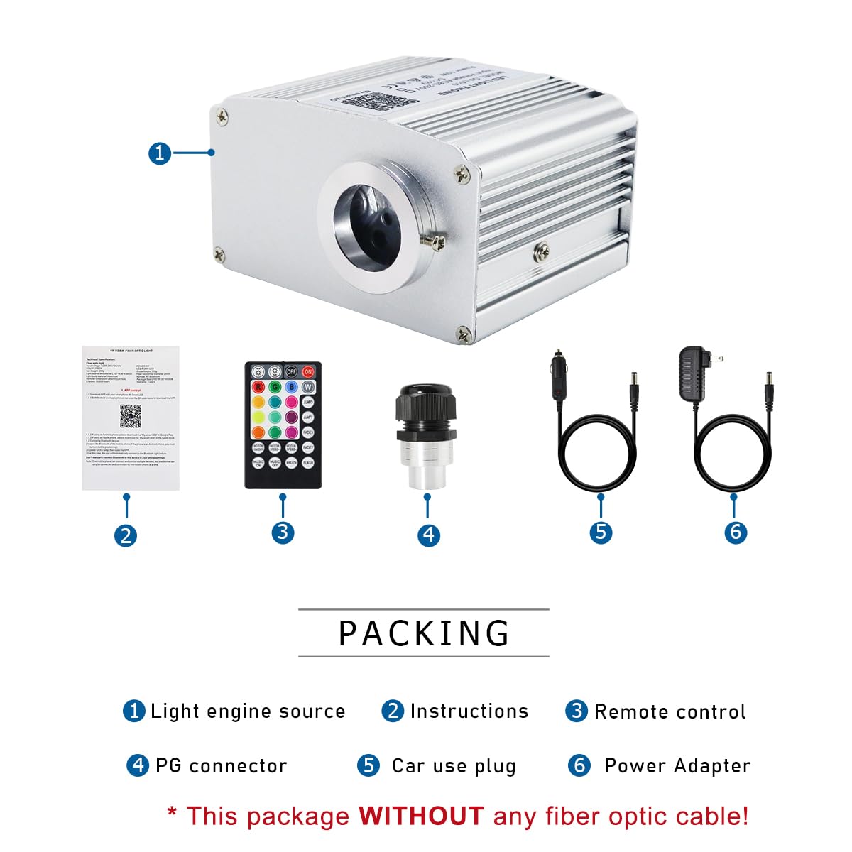 AKEPO Fiber Optic Light Engine, 10W Twinkle, APP Control, Music Activated, Color-changing, Model QJ-L010