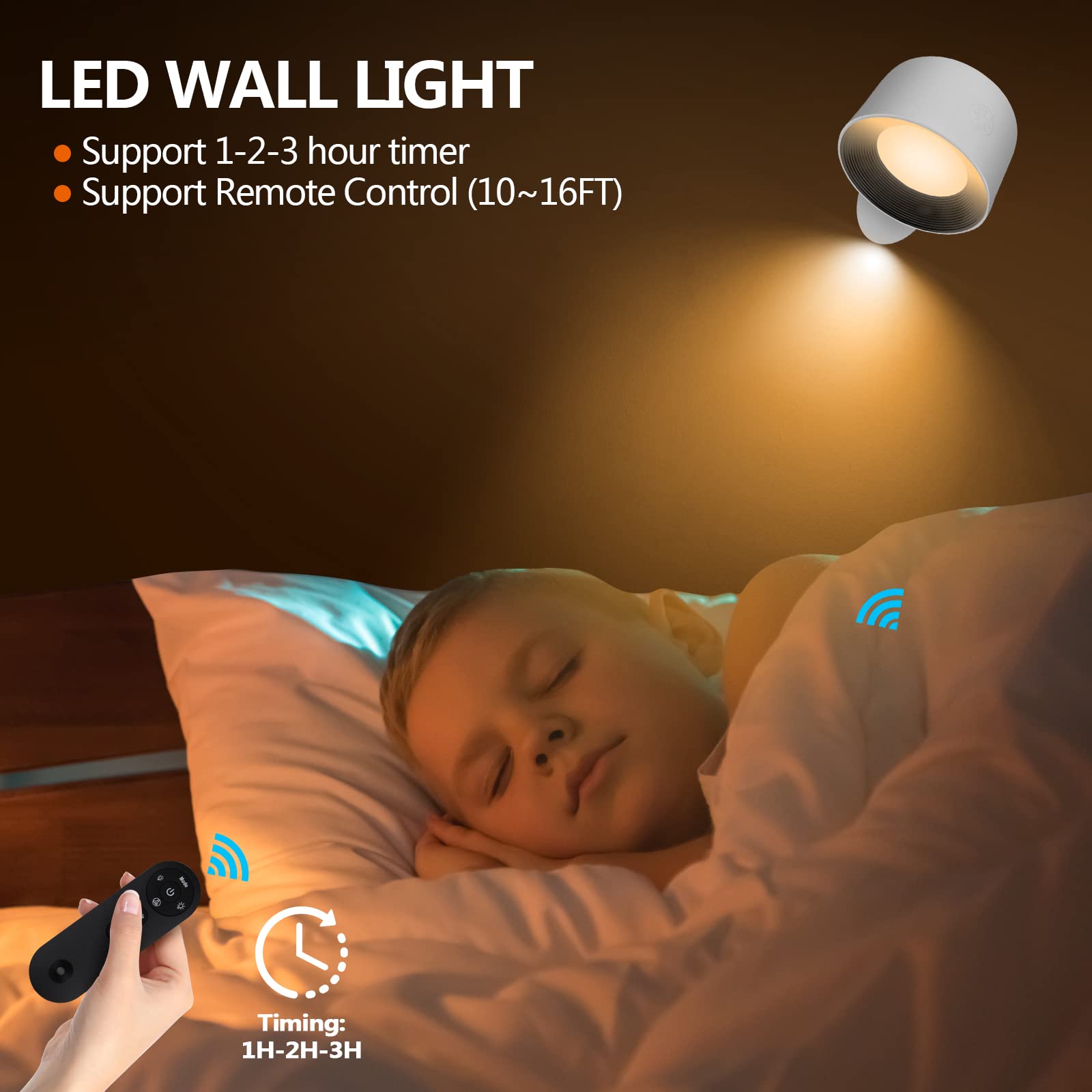 Amouhom LED Wall Sconce with Remote Touch Control Wall Mounted Night Light 5 Brightness Levels &7 Colors with 2500 mAh Battery 3