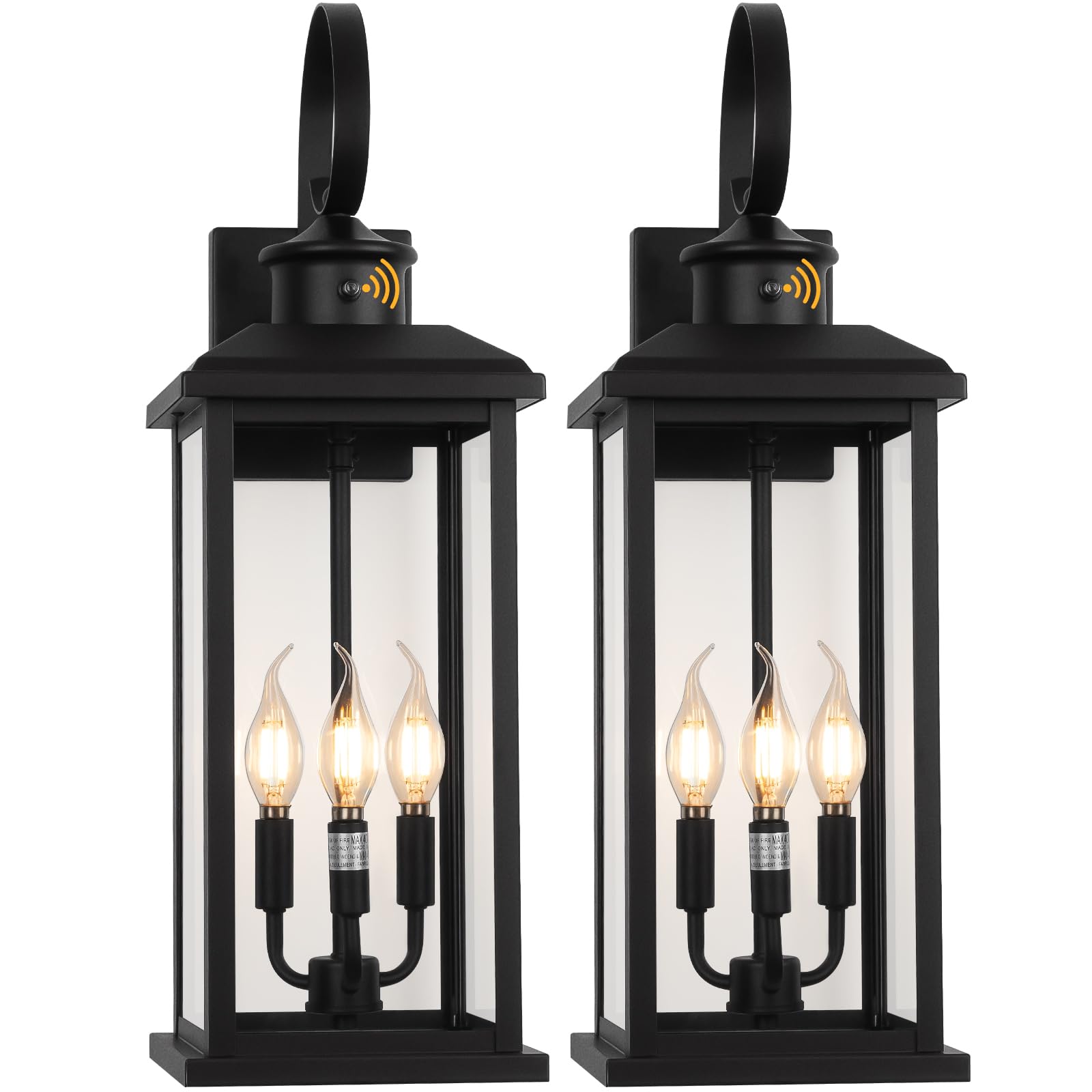 24 Dusk To Dawn Outdoor Wall Light Fixture 2 Pack-Black Extra Large Modern Porch Lantern 3-Light  Waterproof Exterior Lighting Sconce Wall Mount  Outside Lamp For Entryway Garage Coach E12 Base