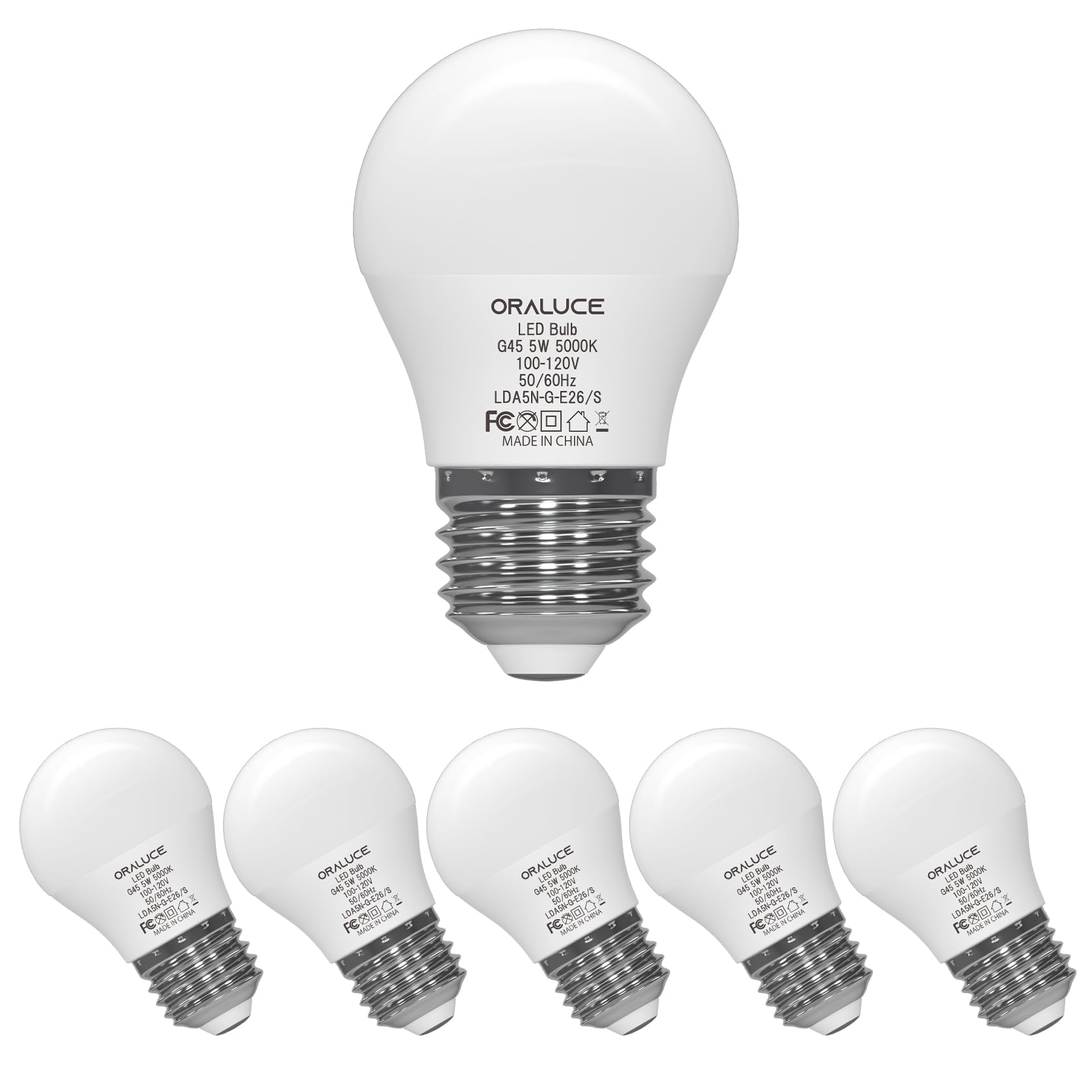 Oraluce A15 Led Bulb 5 Watts Daylight White 5000K,40W Equivalent Table Lamp Bulb, E26 Standard Screw Base G45 Shape Small Light 