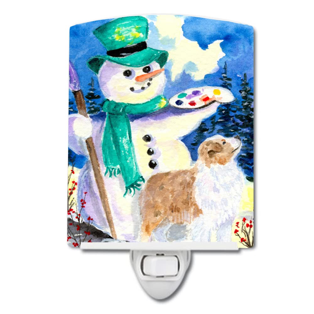 Carolines Treasures Ceramic Night Light, Snowman with Australian Shepherd, UL-Certified, 6x4x3in, Multicolor, Model SS8996CNL