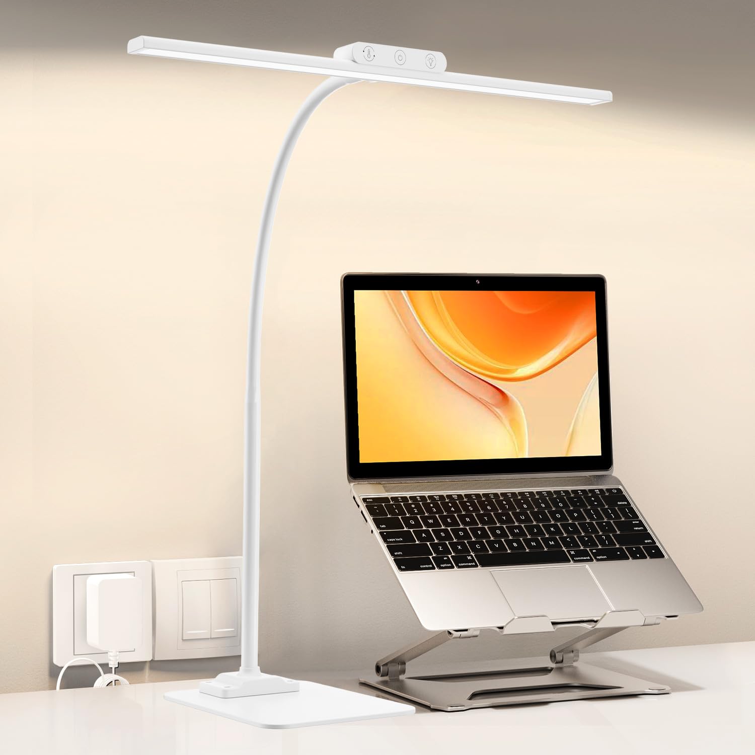 Kablerika Led Desk Lamp With Base: Bright Desk Lights For Home Office - Eye Care Reading Table Lamps - Dimmable Desktop Lighting For Computer Monitor Study Drafting White