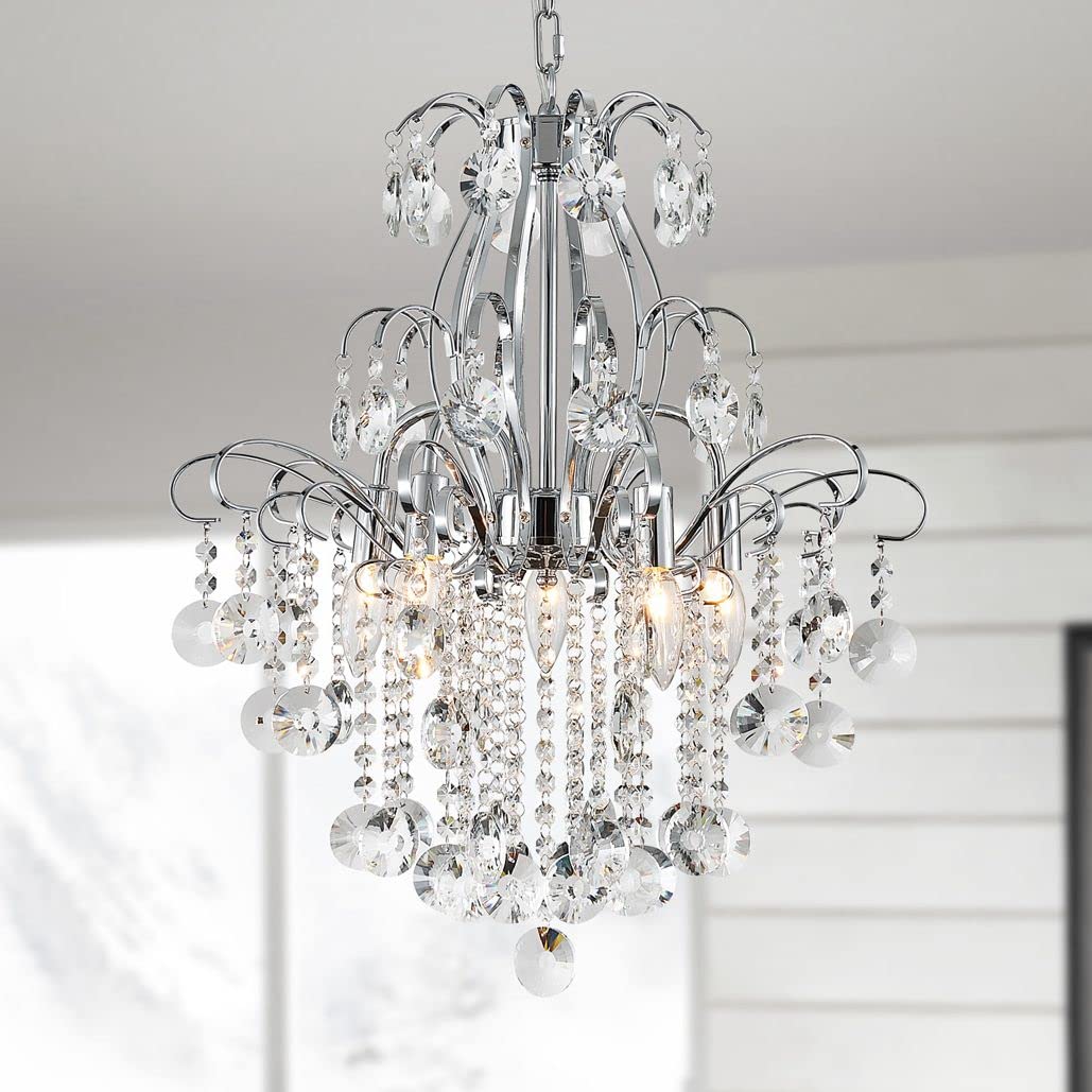 Wuzups 5-Light Crystal Chandelier Pendant Light, Modern Chrome Fixture For Bedroom & Kitchen