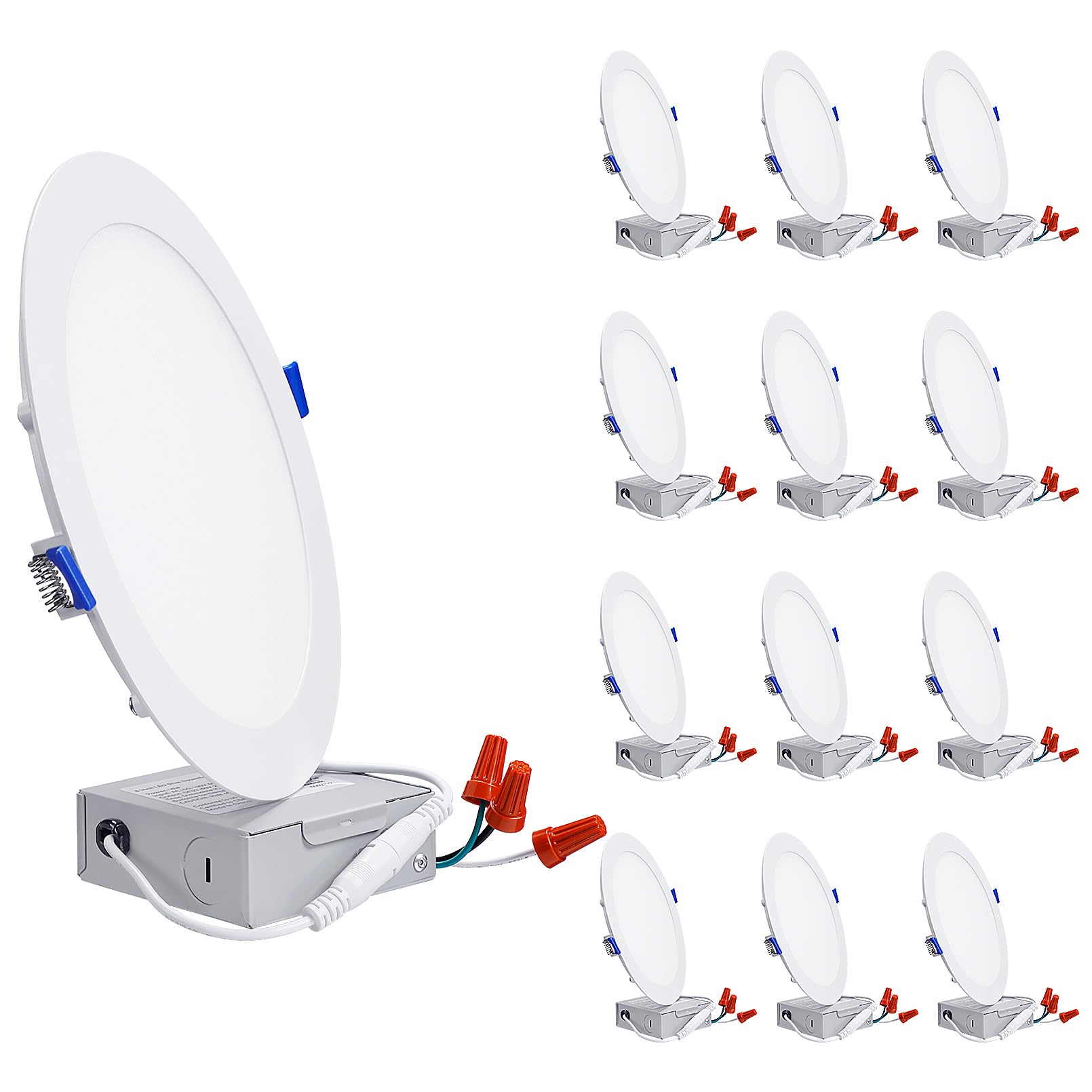 TORCHSTAR 12-Pack Ultra-Thin LED Recessed Lighting 8 Inch Aluminum 3000K Warm White Dimmable Downlight Model A-41793