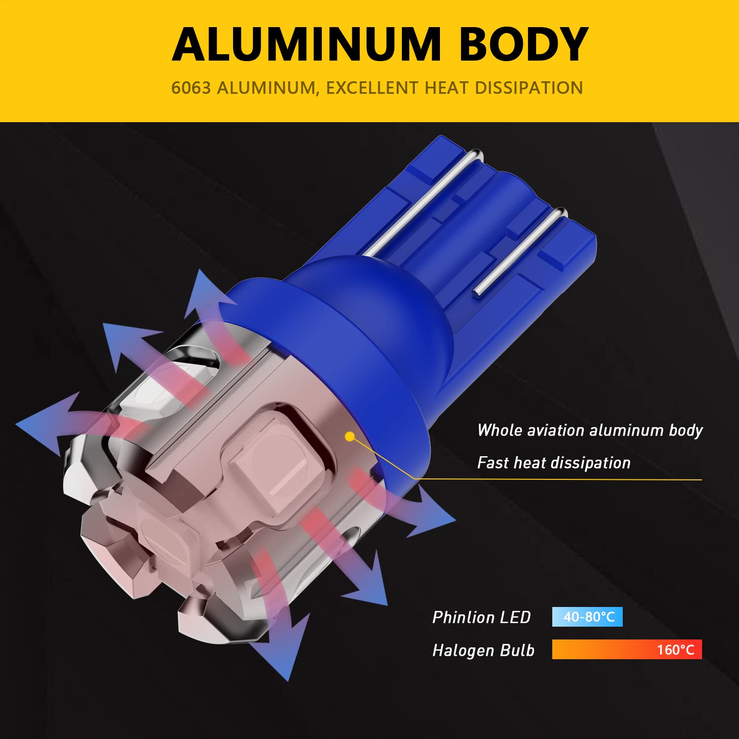 Phinlion 194 Led Light Bulb Blue Super Bright 168 2825 W5W T10 Wedge 6-Smd 3030 Chipsets Led Replacement Bulbs For Car Interior