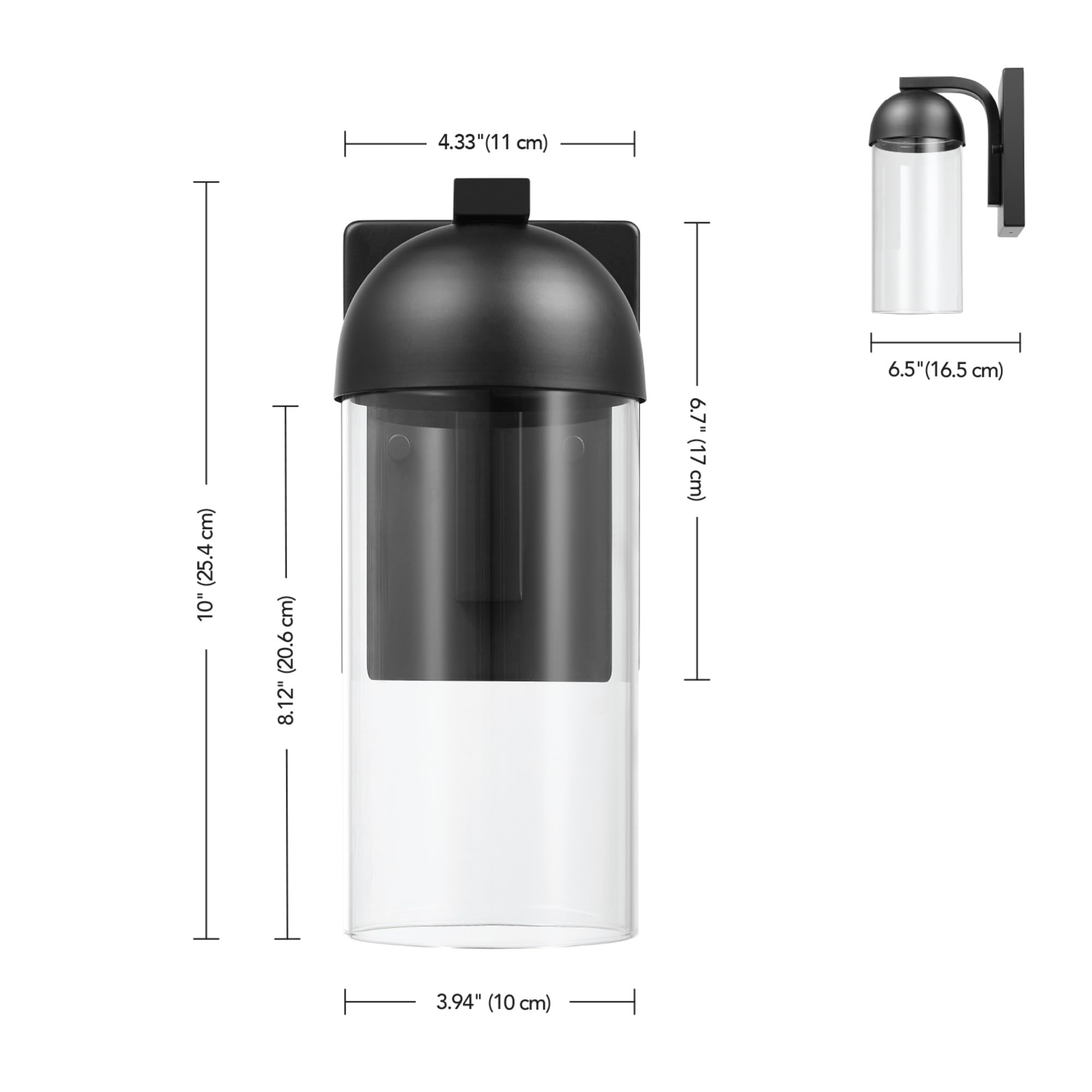 Globe Electric 12W LED Outdoor Wall Sconce, Matte Black, Clear Glass Shade, Model 60000023