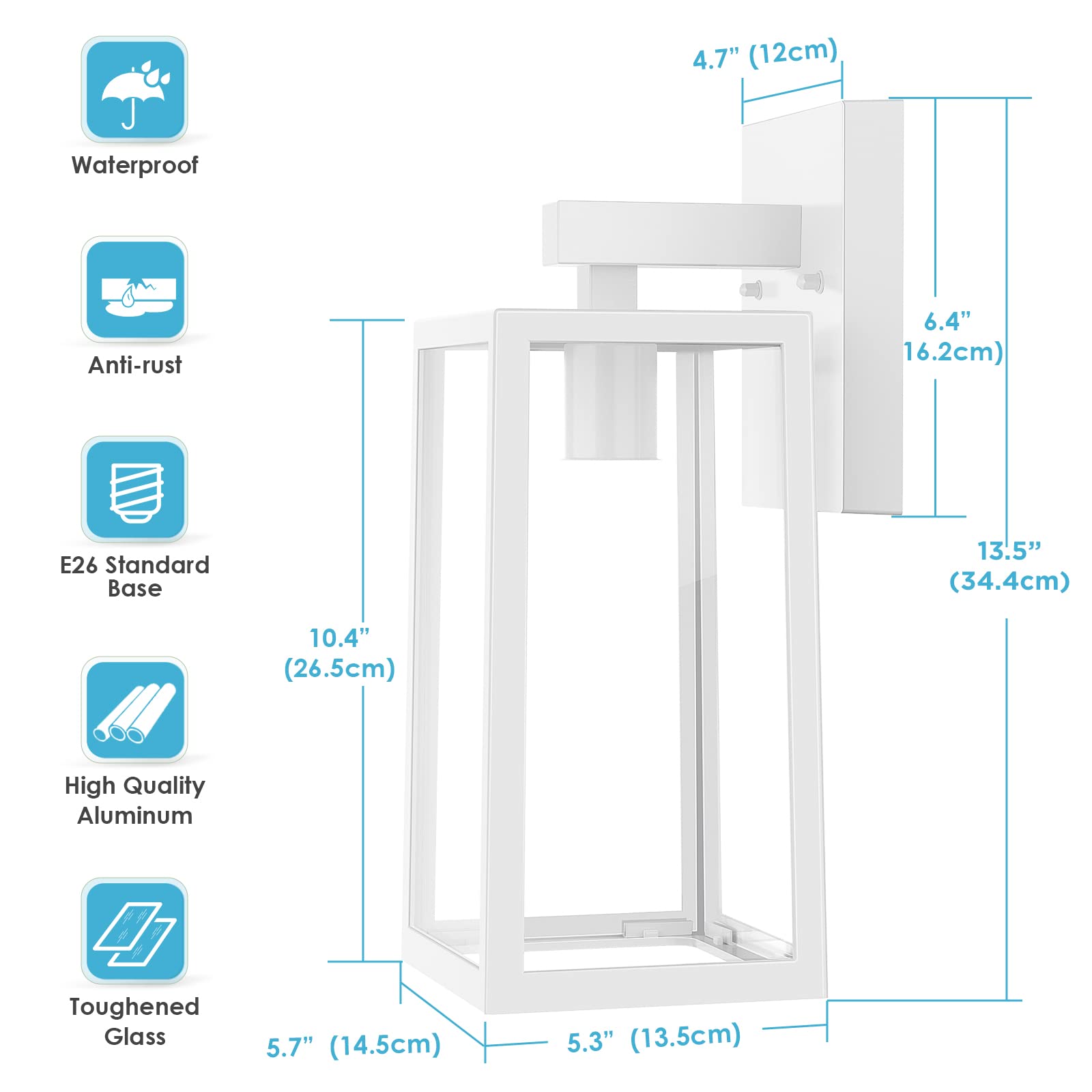 Maxvolador Outdoor Wall Sconce, Large Exterior Waterproof Wall Lantern Light Fixture, White Porch Lights Glass, Anti-Rust E26 Pa