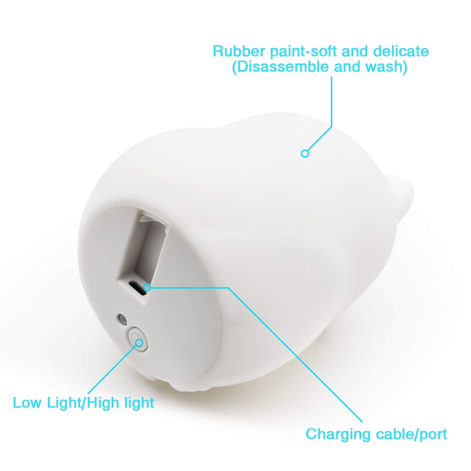 Tekemai Night Light for Kids, Adjustable Brightness & Color, Touch Control, Silicone, White, Model TC868-4