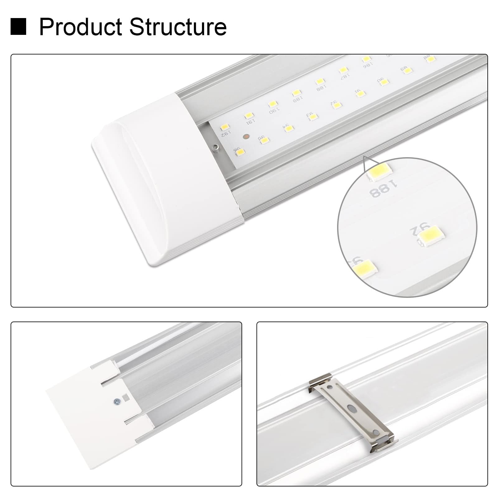 Jazoctig 8-Pack 2Ft Led Batten, Close To Ceiling Light Fixtures, 20W, Ultra-Thin Day Light, 4000K, Ip20, Led Ceiling Light For G