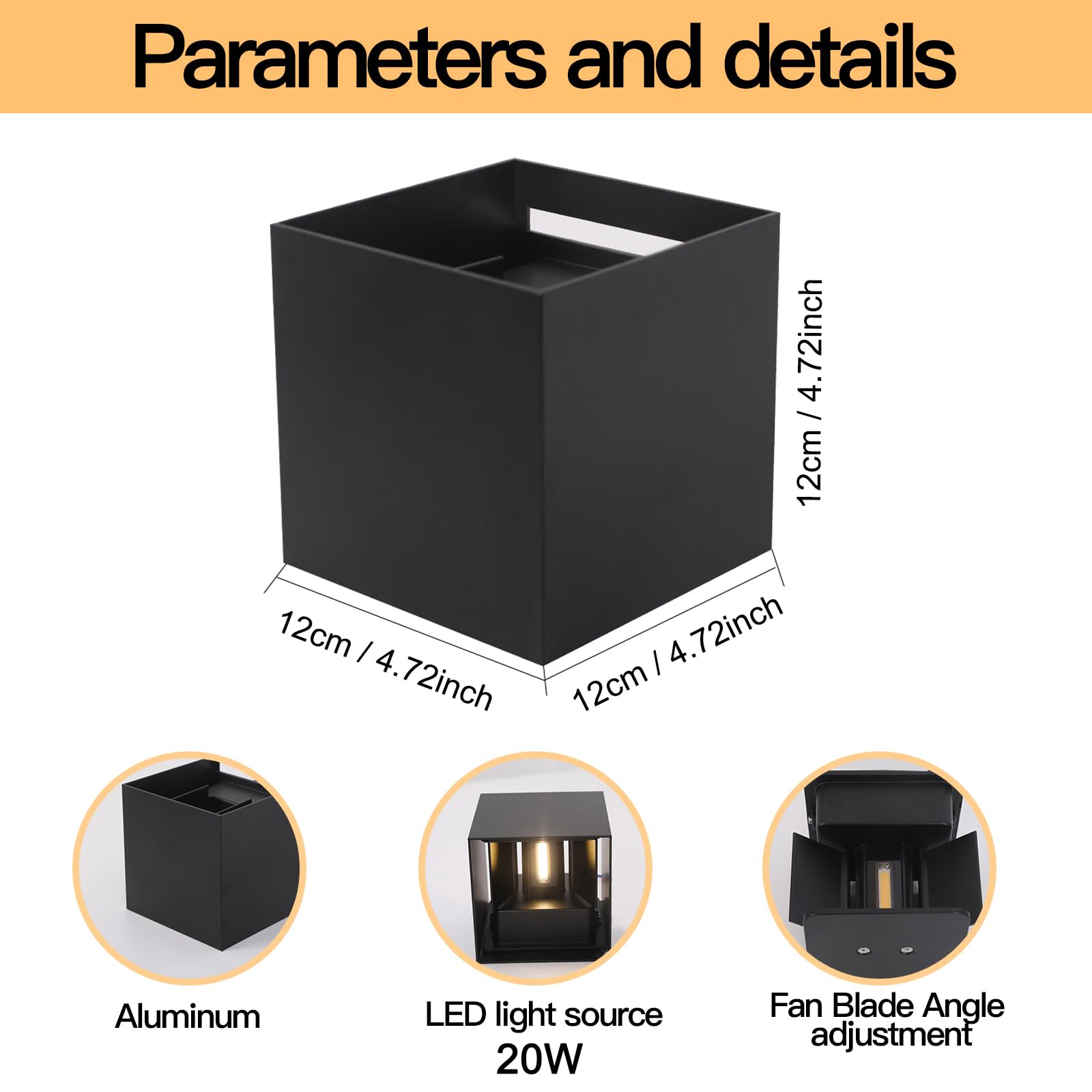 Mille Lucciole 2 Pack Outdoor Wall Sconces LED 20W IP65 Waterproof Aluminum Black 6500K Cold Light