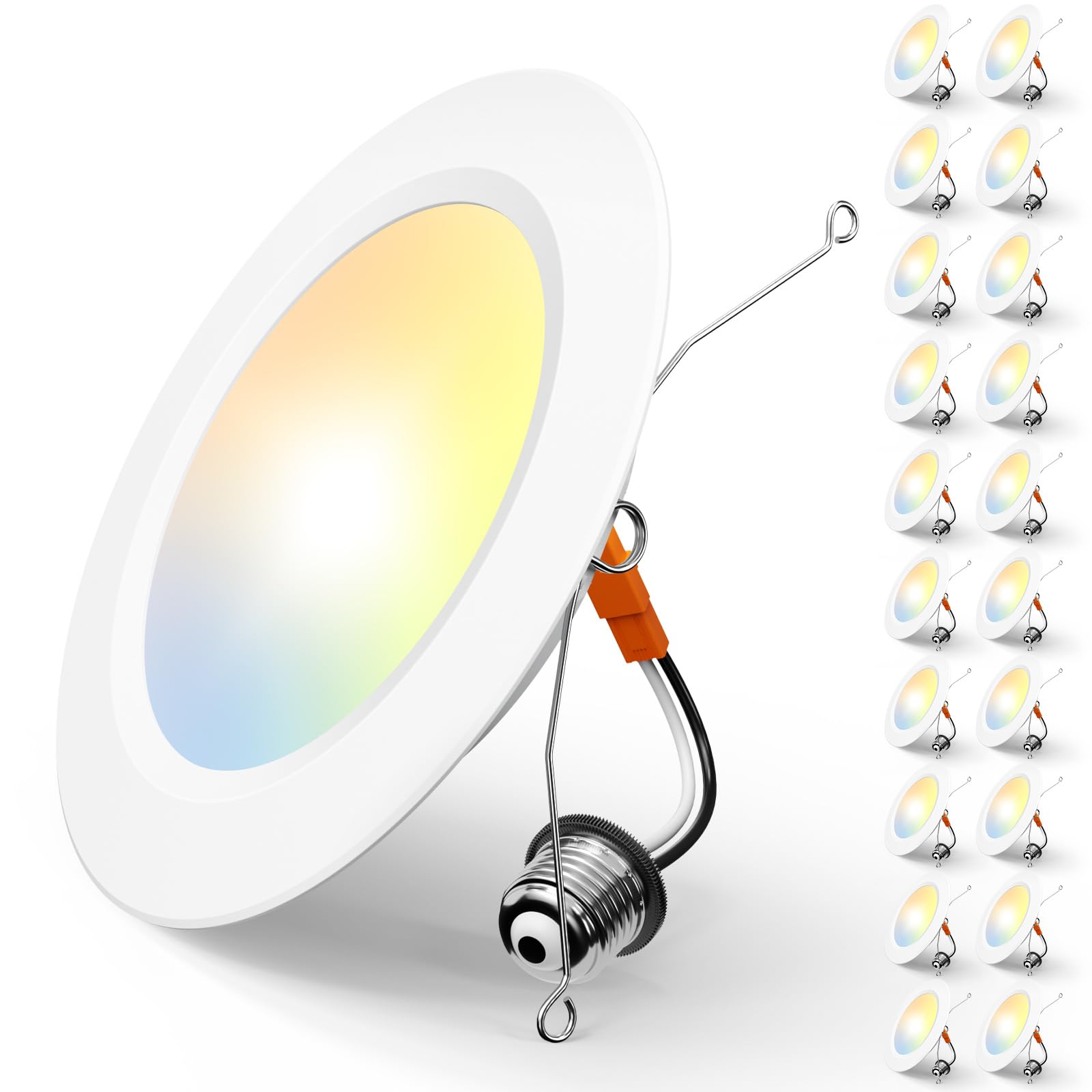 Amico 5/6 Inch 5Cct Led Recessed Lighting 20 Pack, 1050Lm Ultra-Thin Flat Led Can Lights, Dimmable, Ic Rated, 12W Eqv 110W, 2700K/3000K/4000K/5000K/6000K Selectable, Retrofit Installation- Etl & Fcc