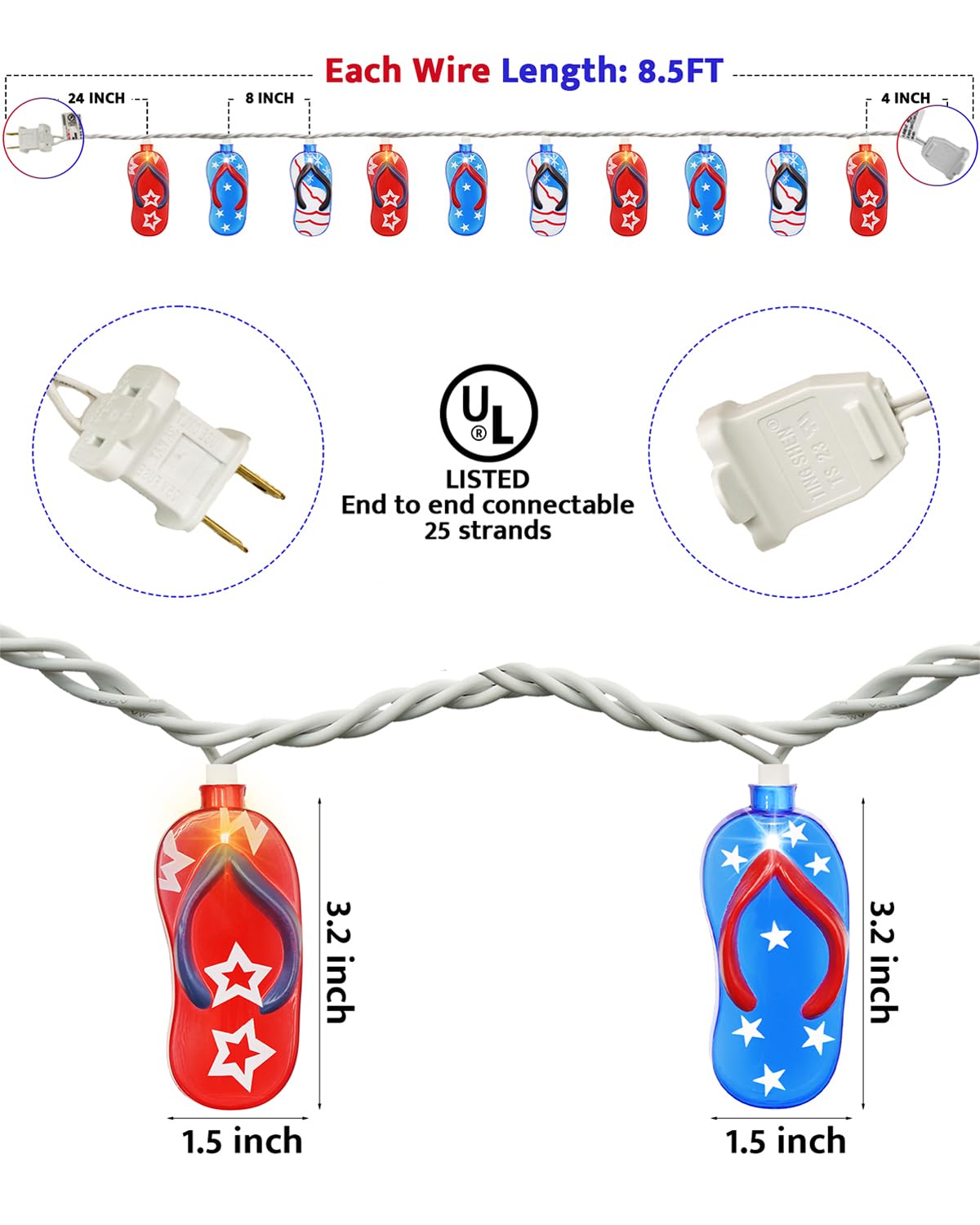 Couah Summer Lights Slipper String Lights, 8.5Ft 3D Flip Flop Party Red White Blue Lights With 10 Led For Indoor Outdoor Party P