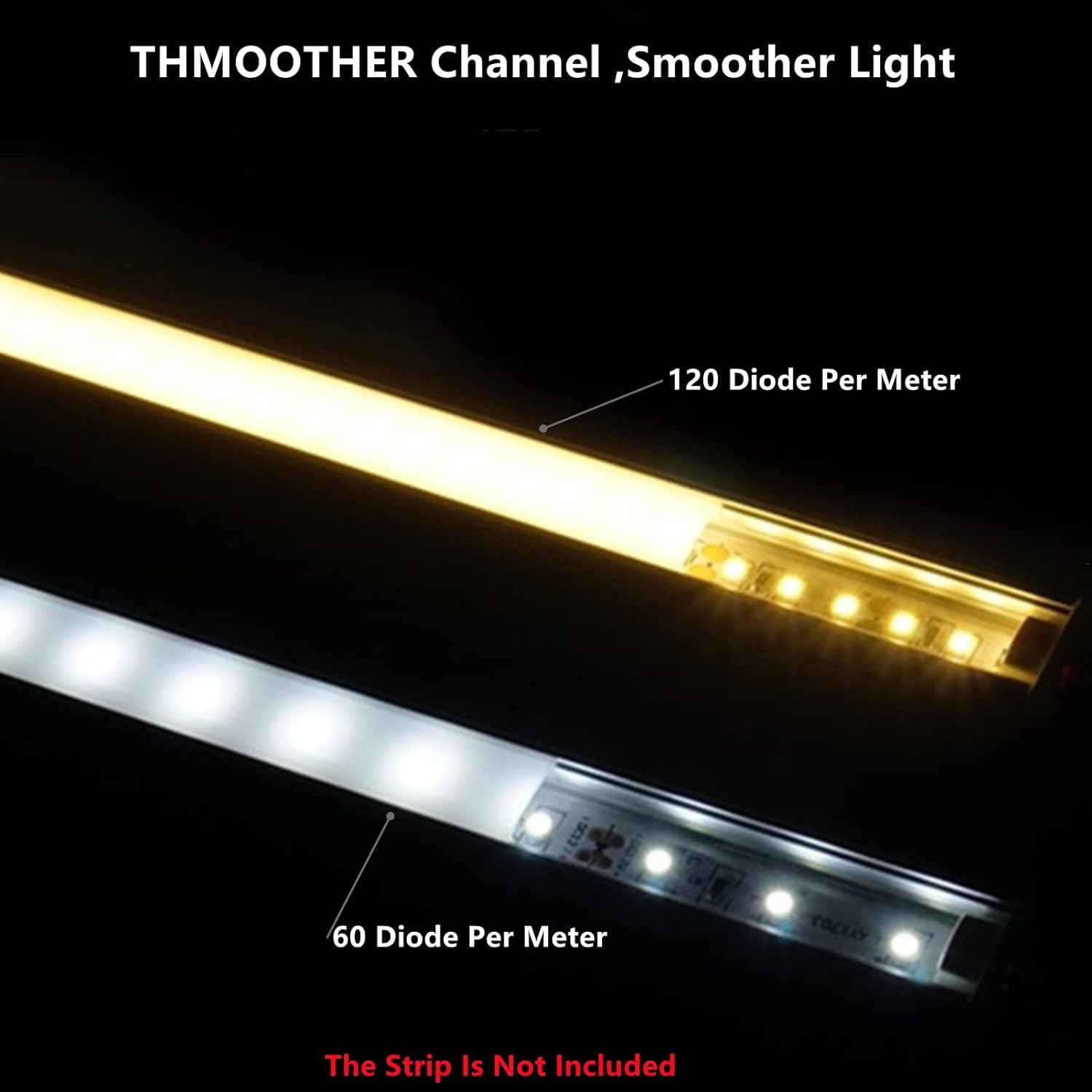 THMOOTHER LED Strip U Channel Diffuser, 6.56FT Matte Black Aluminum, Pre-Drilled Countersunk, Model DK-17.4B, 10-Pack