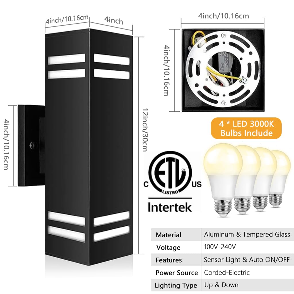 Shimr Outdoor Lights For House With Dusk To Dawn Photocell Sensor, Exterior Light Fixture Wall Mount Etl Listed, Waterproof Outdoor Wall Sconce For Patio Porch Garage, 2 Pack