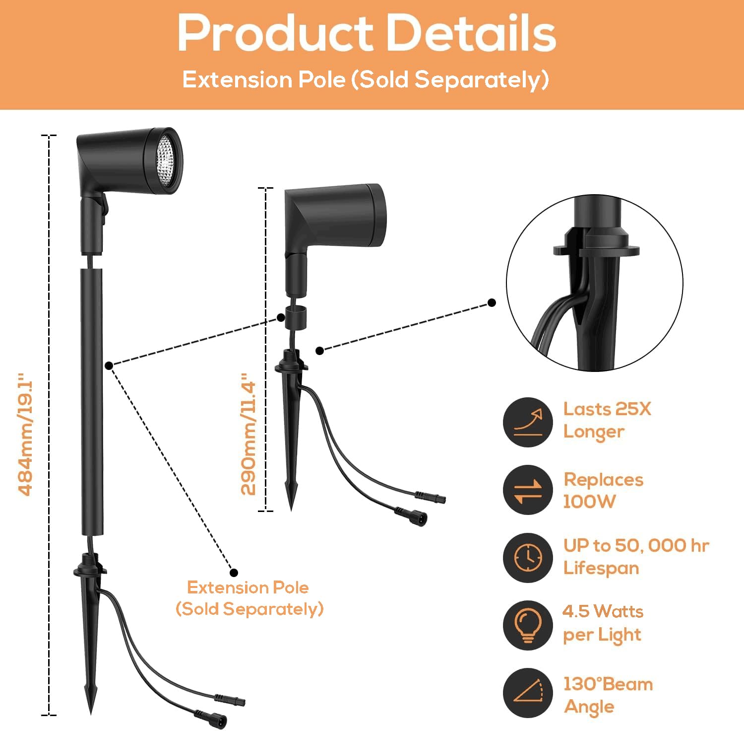Zyan 8 Pack Landscape Spotlights With Power Supply, 4.5W 600Lm Per Light 2700K