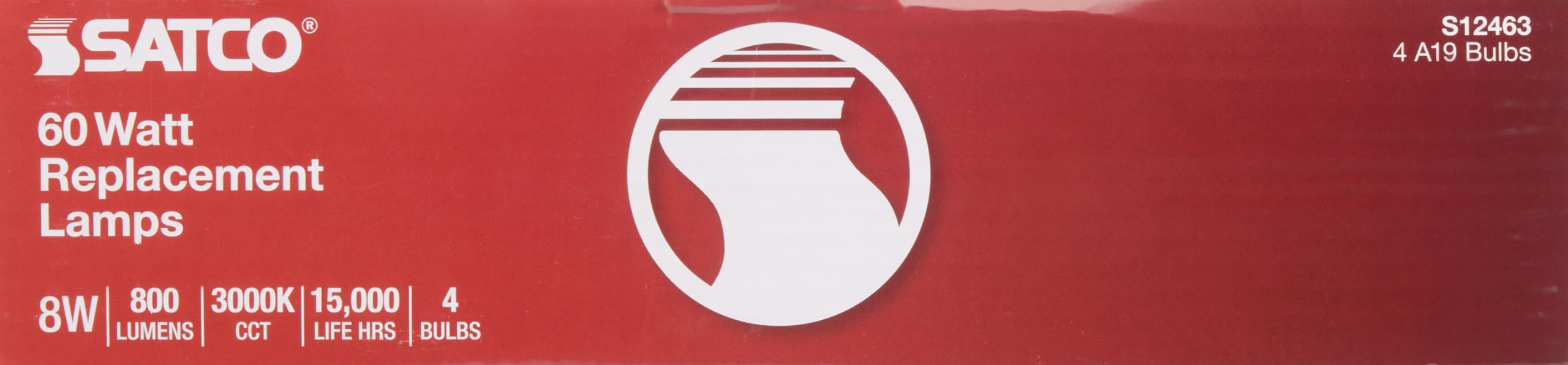 Satco S12463 8 Watt A19 Led Bulb, Clear, 3000K, Medium Base, 120 Volt, 4-Pack