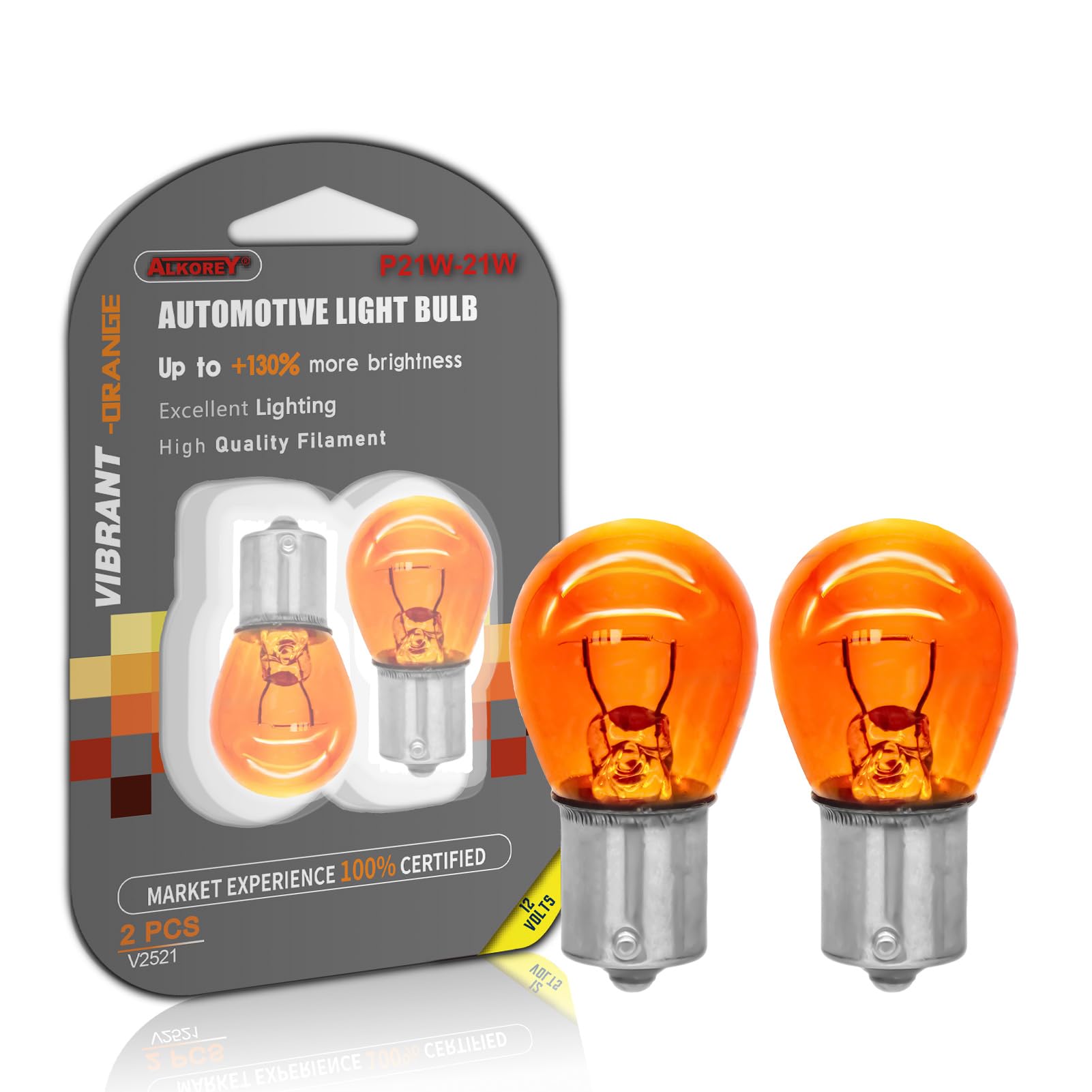 ALKOREY Miniature Bulb PY21W 12V 21W Amber Light Replacement for Turn Signal/Reverse Lights, 2 Pack
