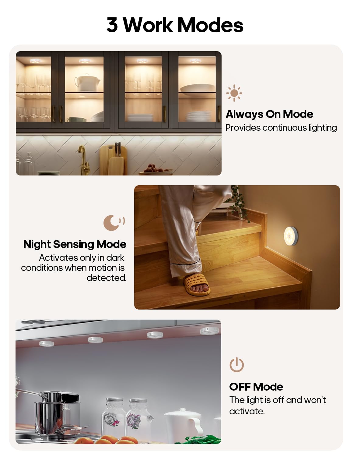 Goodea LED Under Cabinet Lights, Wireless Motion Sensor, 6 Pack, Rechargeable, Warm White, Model LED-23