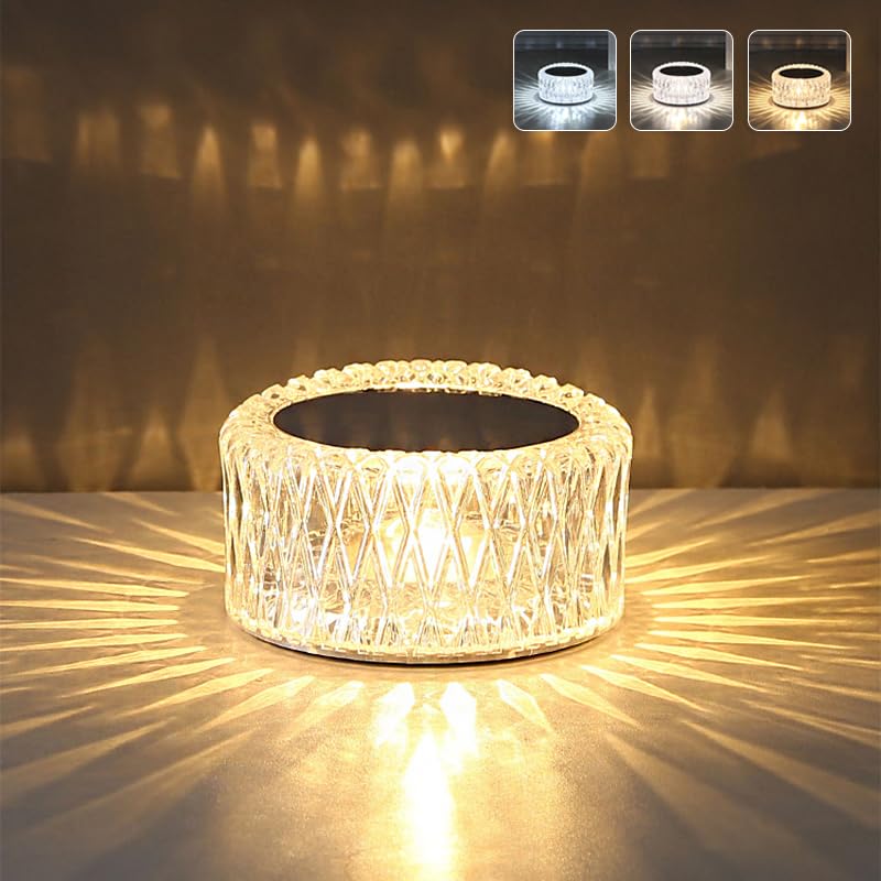 EJFOIEJ Portable Crystal LED Table Lamp, 3-Levels Brightness Desk Lamp, 3 Color Touch Control Rechargeable Night Light