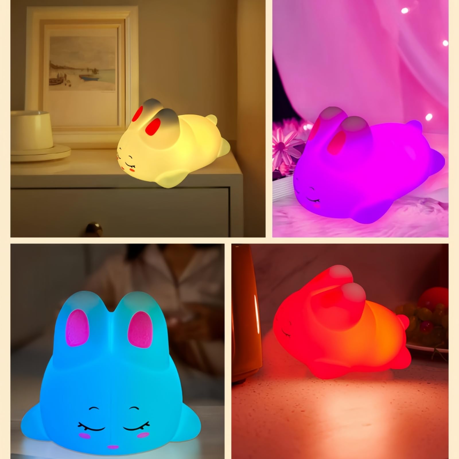 Angtuo Bunny Night Light, Big Face Rabbit Light, Bunny Lamp Dimmable And Rechargeable, Kawaii Room Decor