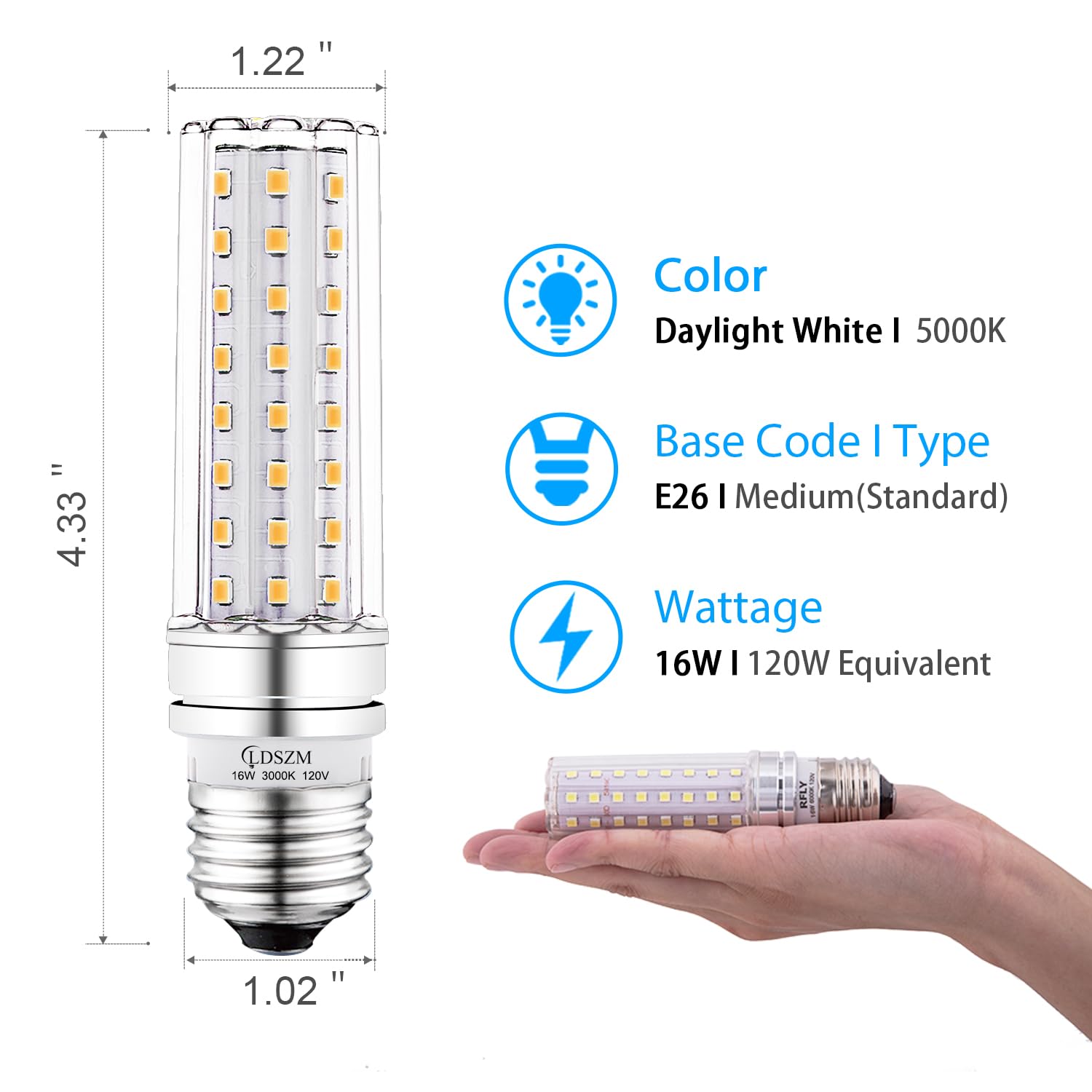 LDSZM E26 LED Bulbs 16W 1400lm Daylight 5000K Non-Dimmable 4 Pack E26/E27 Base Aluminum