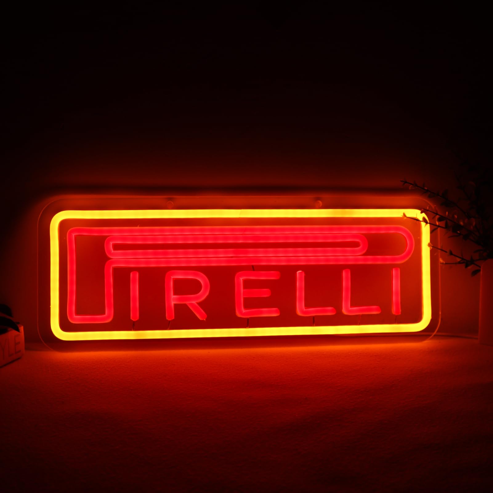 WonderfulLife Pirelli Neon Sign - LED Tire Shop Decor, Red Plastic, USB Powered, Easy Hanging