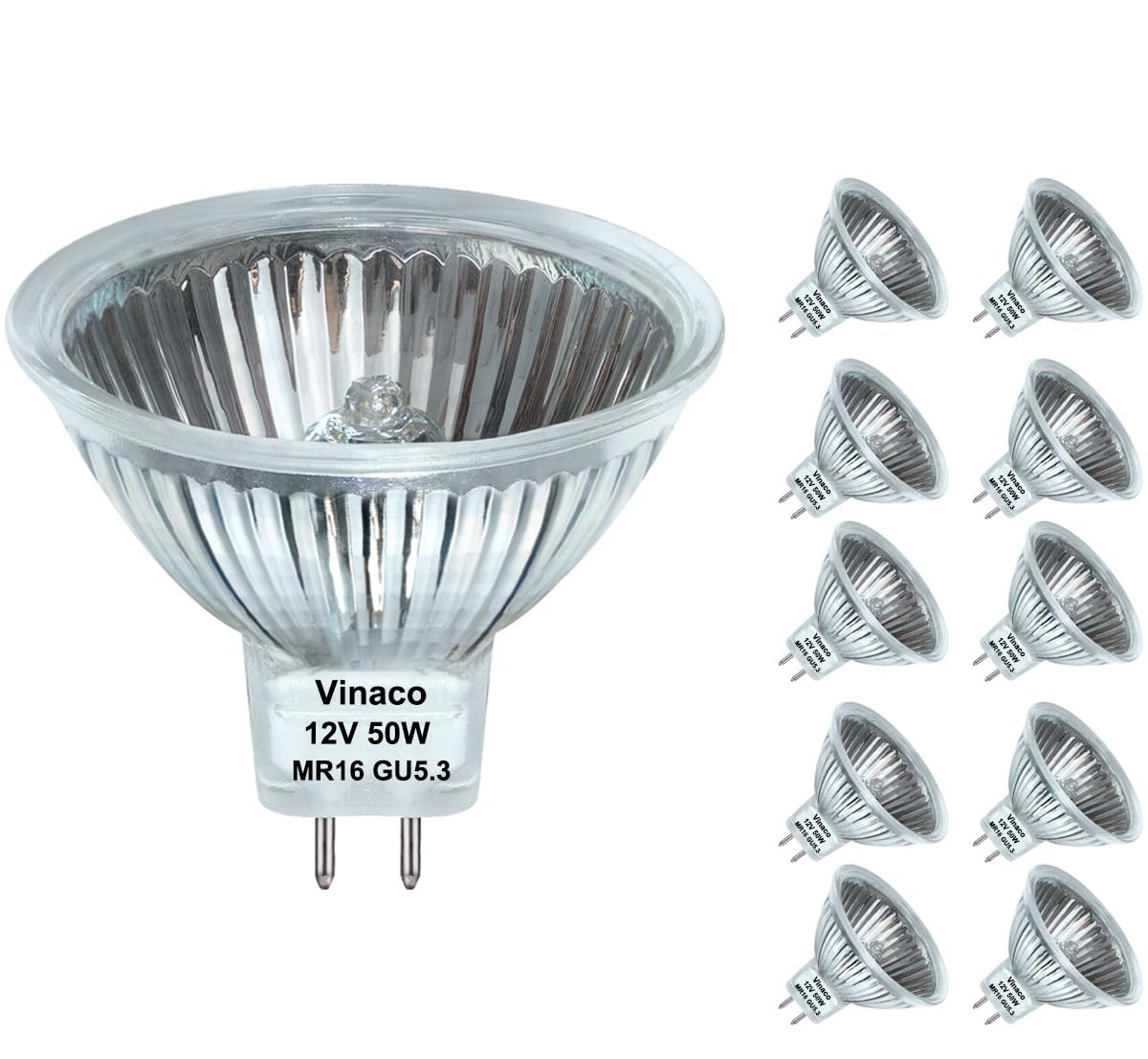 Vinaco Mr16 Halogen Bulb 50W 12V, 10 Pack Mr16 Bulb Dimmable, Long Lasting Mr16 12V 50W Halogen, 2800K Warm White 50 W 12V Bulb 