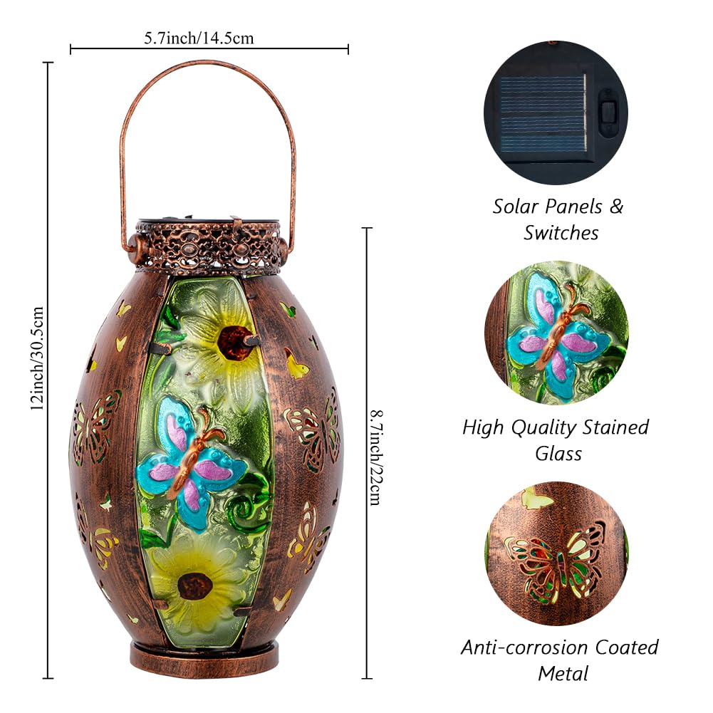 Vewogarden Butterfly Hanging Solar Lanterns Outdoor Waterproof Decorative Lantern Solar Lights For Patio Porch Garden Table Deco