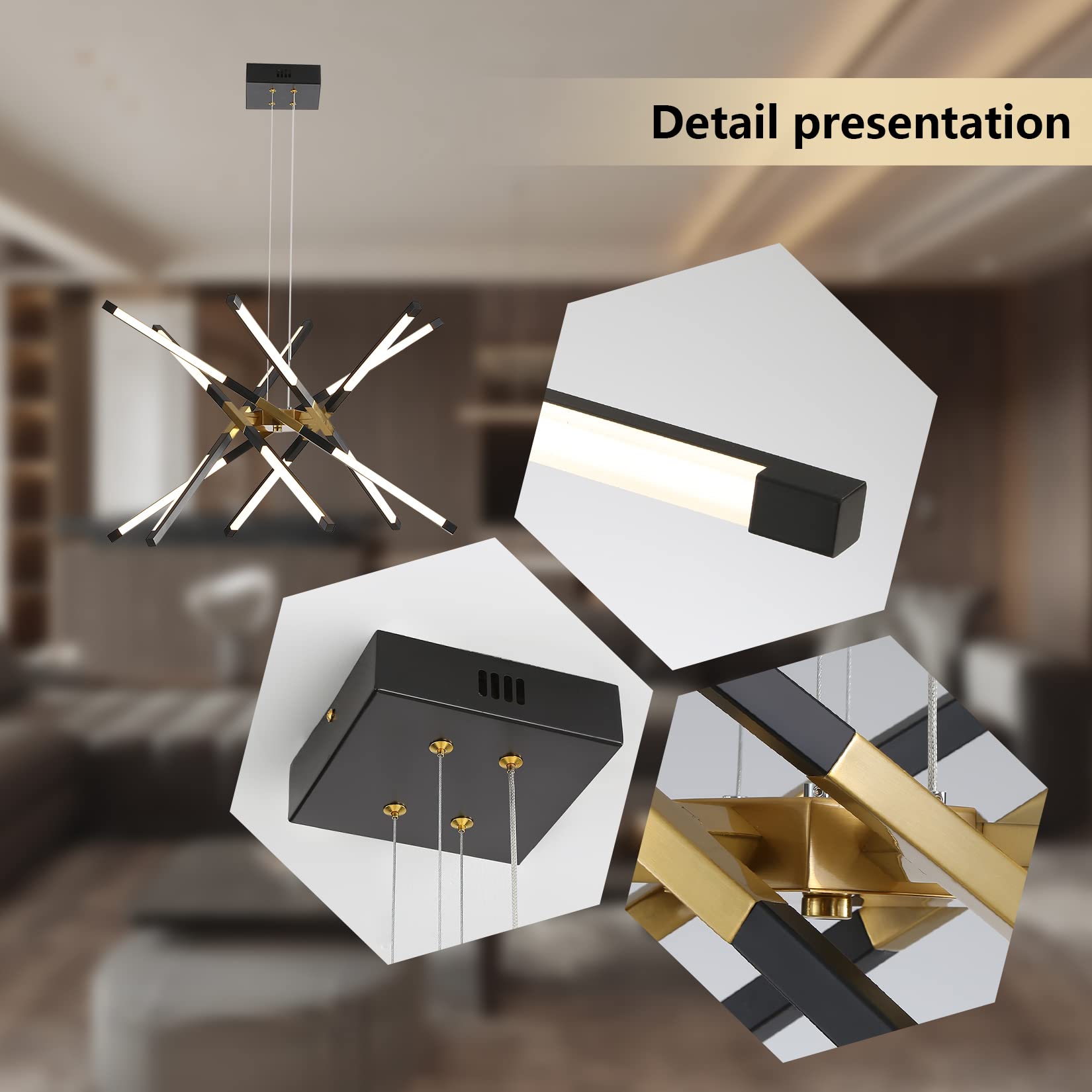 Chandeliers Modern Led Ceiling Light Dimmable Black Chandelier Embedded Installation Fixture,Sputnik Pendant Light Pluggable New