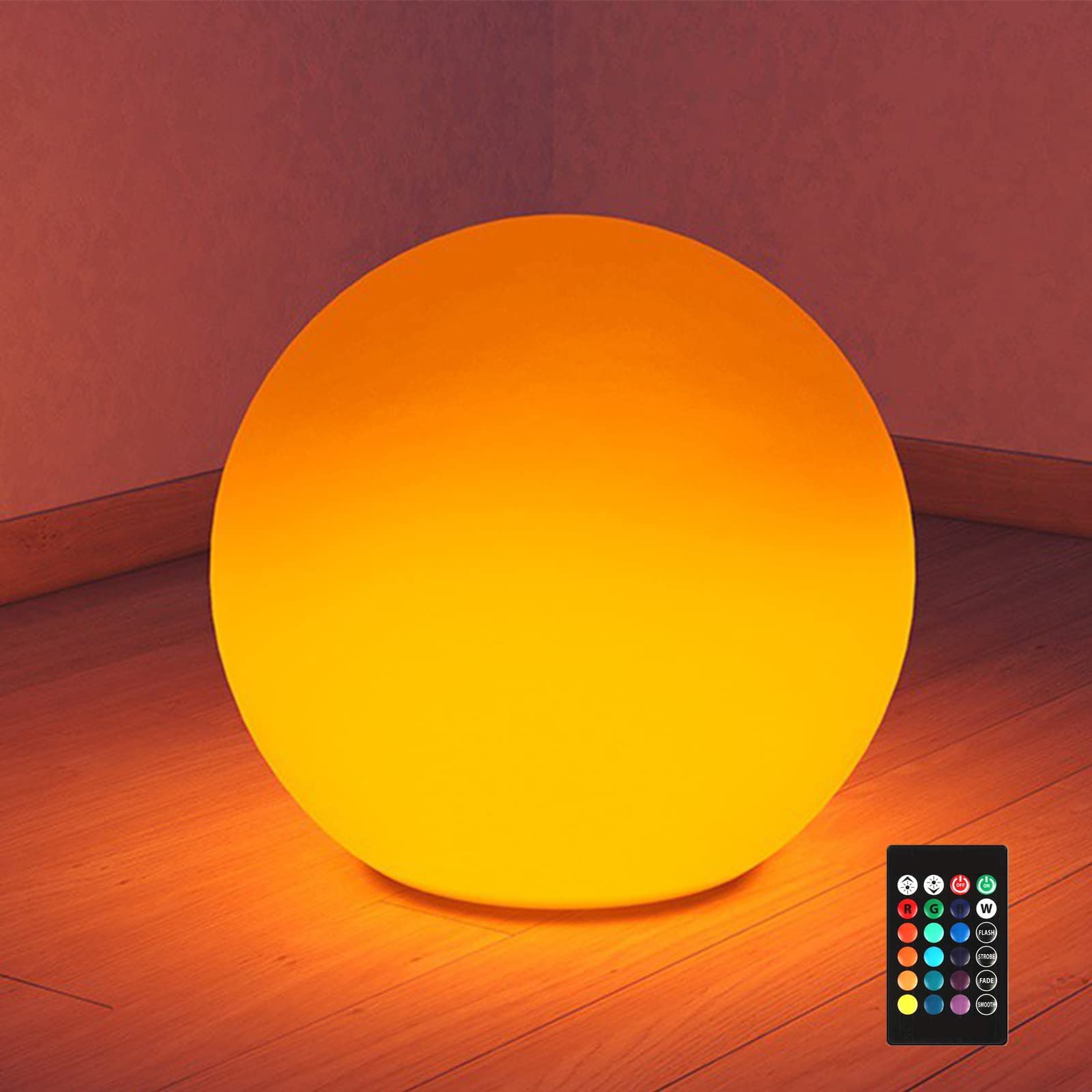 COPU 16-Inch LED Glowing Ball Light, Dimmable RGB Color Changing, Waterproof Outdoor Globe Lamp, White