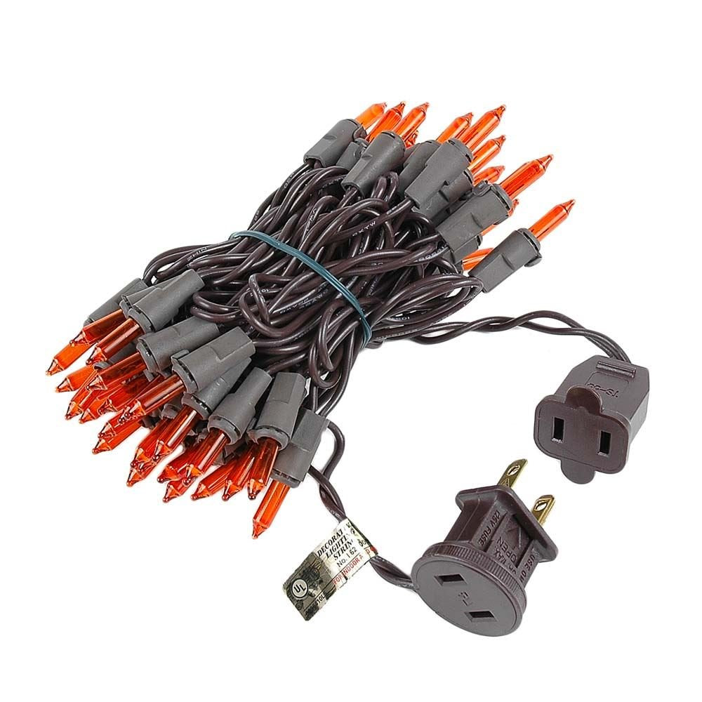 Novelty Lights 11 Ft 50 Bulbs Incandescent Mini Lights, Amber, Brown Wire, Commercial Grade, UL Listed, Model MRD-25B-2