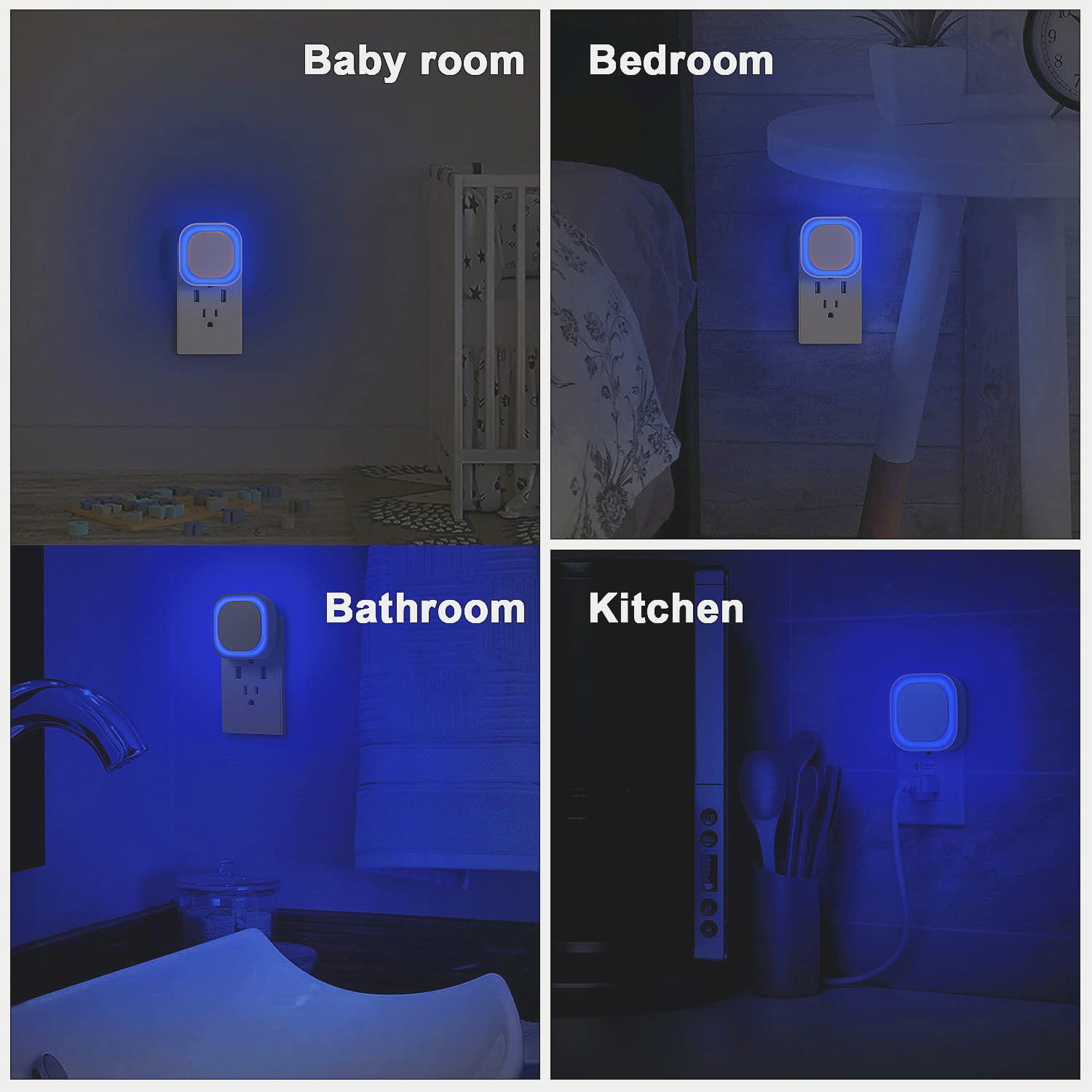Yunlex 4 Pack Plug In Dimmable Night Light, Blue Nightlight, Auto Dusk To Dawn Sensor, Led Night Light, Soft Glow, Diffused Ligh