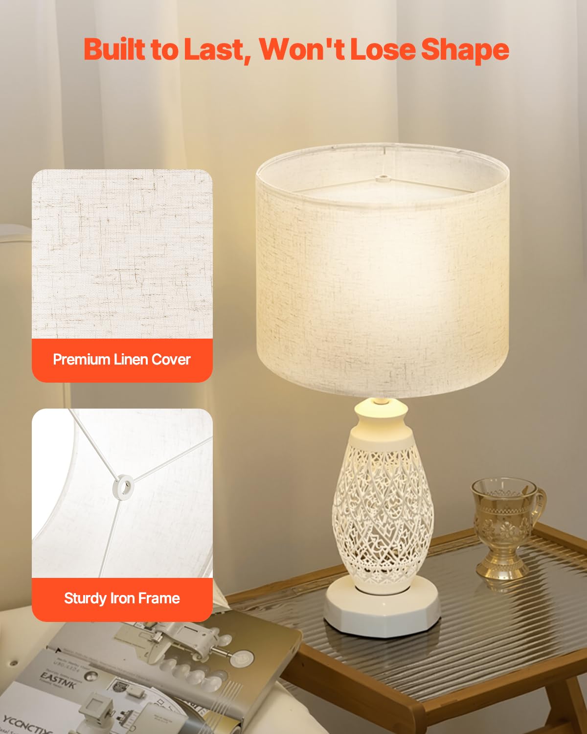 VEVOR Drum Lampshade, Linen, 13inx13inx10in, Light Linen, Model qianyama 330*250H, Replacement for Table/Floor/Pendant Lamps