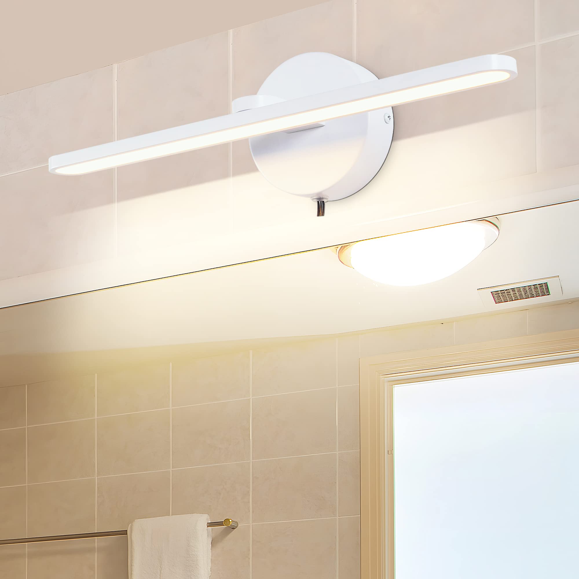 Mantolite Plug In Vanity Lighting Fixtures, White 16Inch Led Wall Lights Fixtures, Bathroom Over Mirror Lamp Modern Home Bedside Lamp Picture Sconces, 12W 3000K White Make-Up Mirror Front Lamp