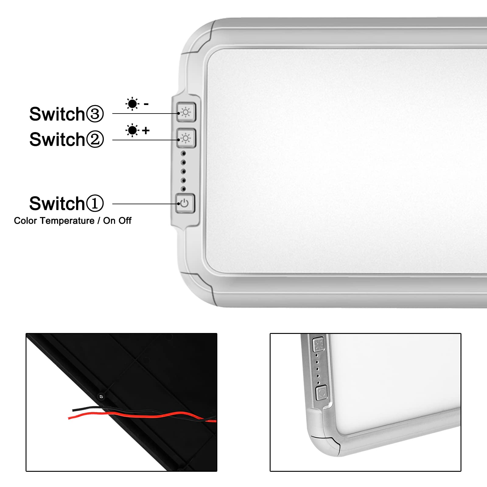 Miady RV LED Ceiling Light, 1500 Lumen, 12V, 16.5"x6.3", 3 Color Temp, Dimmable, 2-Pack Silver, Model