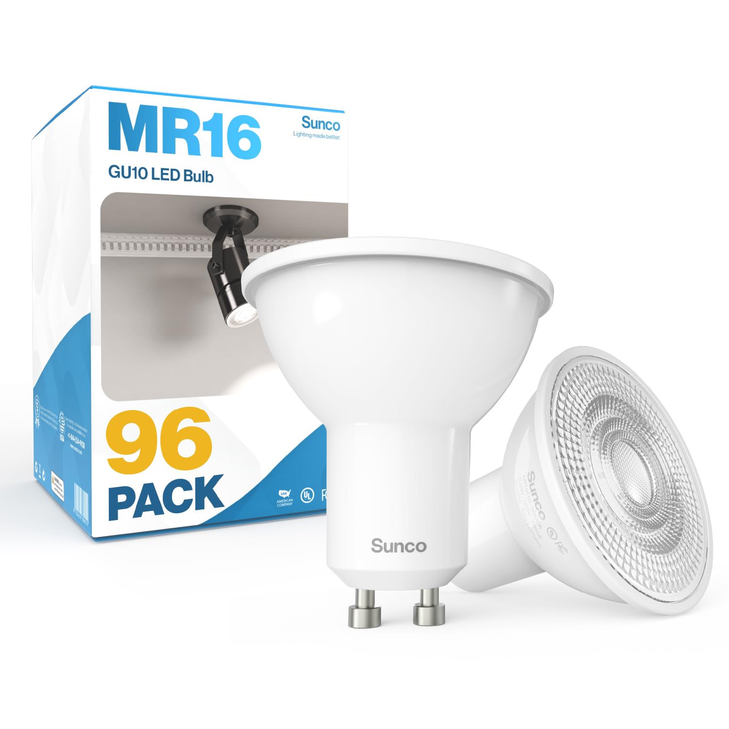 Sunco 96 Pack GU10 LED Bulb, 550LM, 3000K Warm White, 5.5W=50W Equivalent, Dimmable MR16 Bulbs for Recessed, Track Lighting, Spo