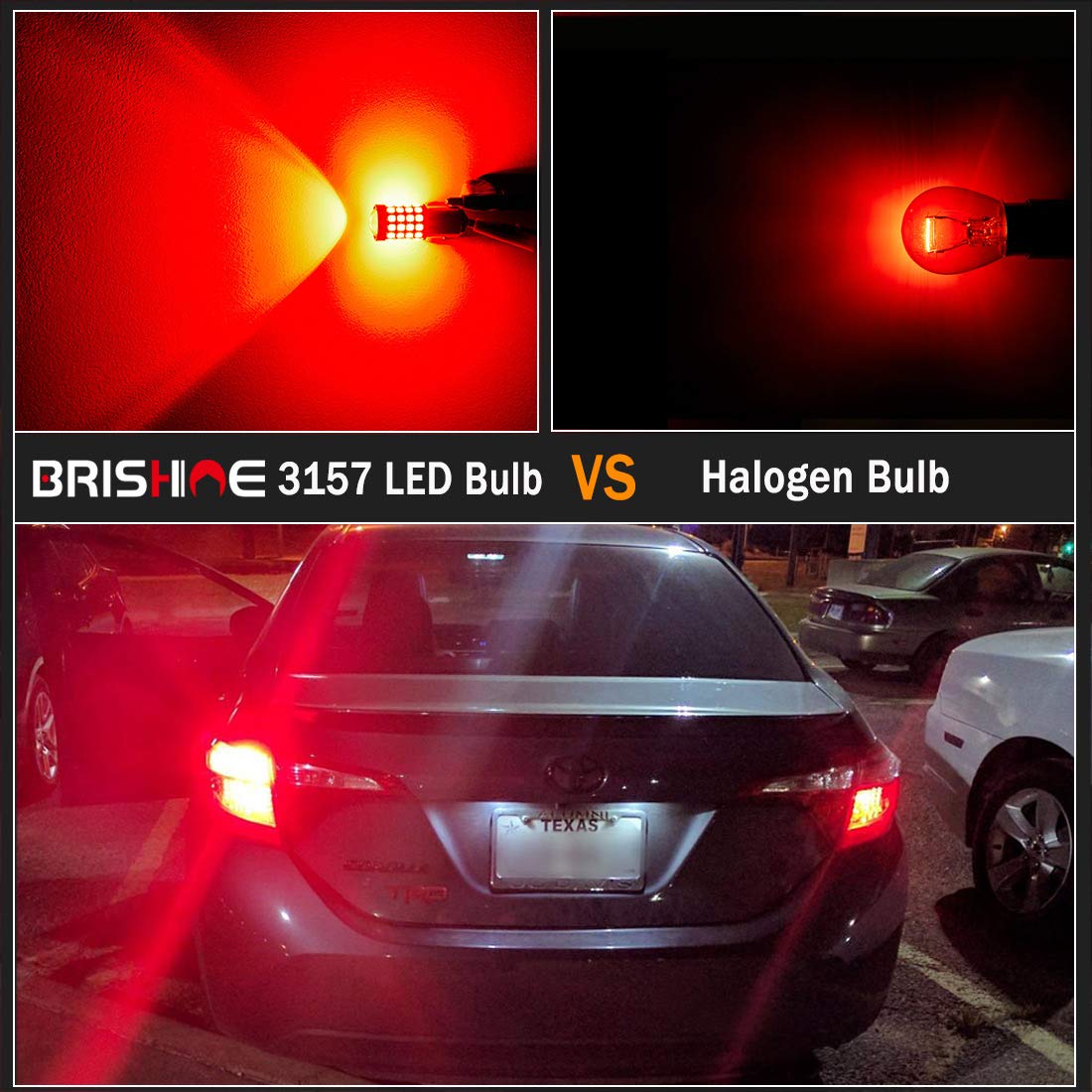 Brishine 3157 3156 3056 3057 3457 4157 4057 Led Flashing Strobe Blinking Brake Light Bulbs  Super Bright 52-Smd Chipsets Led Bulbs With Projector For Tail Stop Lights  Brilliant Red(Pack Of 2)