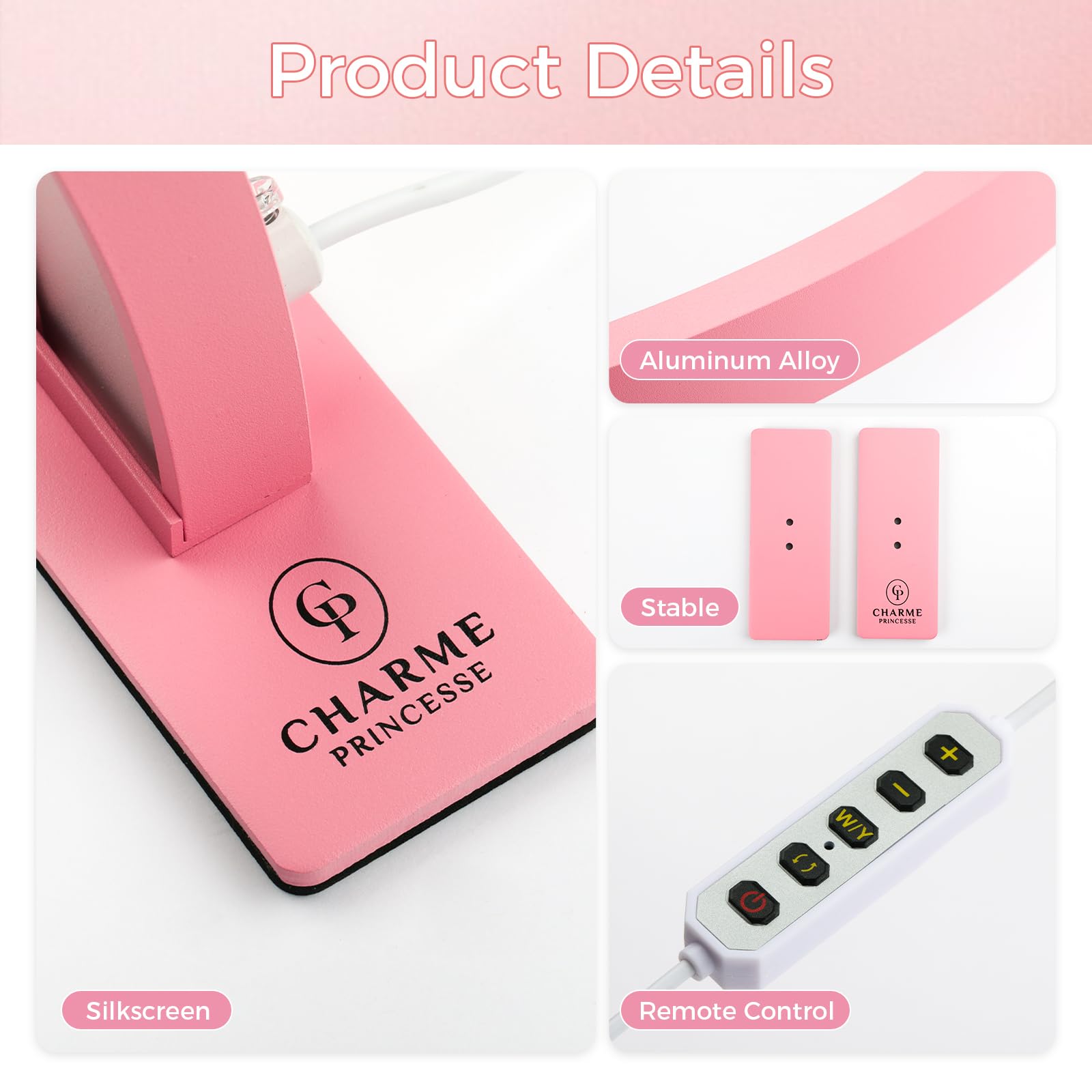 Charme Princesse 30in Half Moon Lamp 48W LED Light 1600 Lumen Pink for Eyelash Extensions and Skin Care