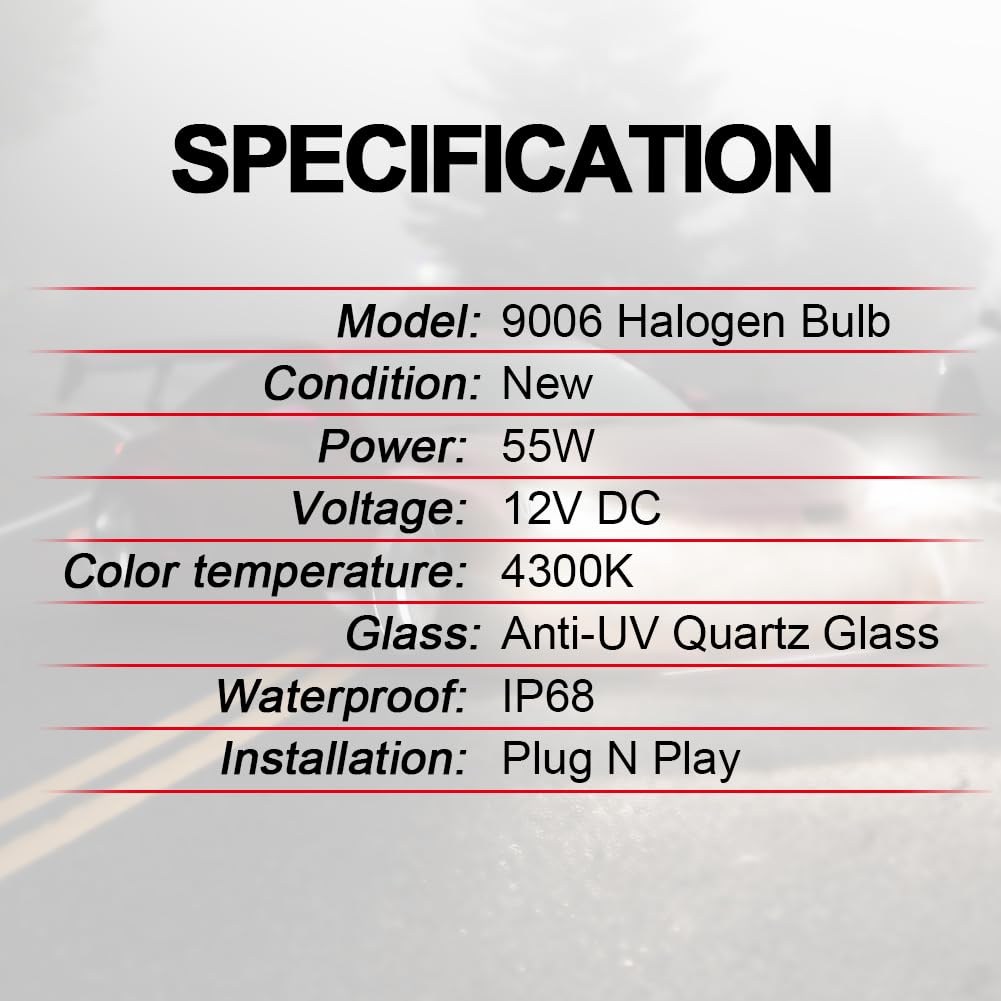WinPower 9006 HB4 Halogen Headlight Bulb, Super Bright 55W 4300K, Pack of 2