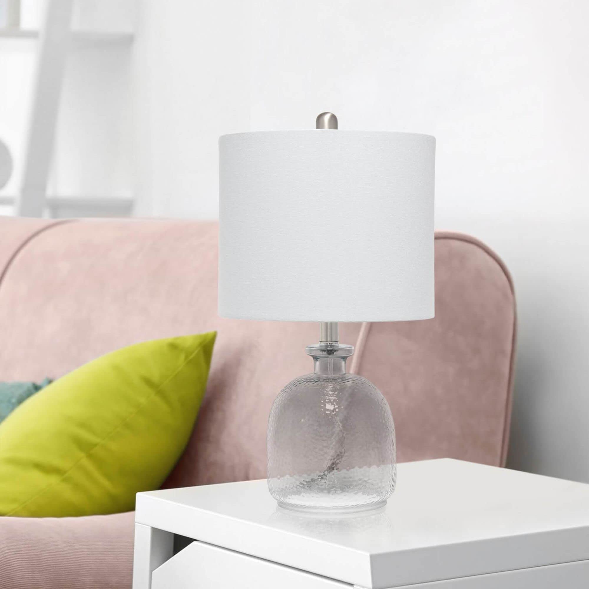 Lalia Home Contemporary Smokey Gray Hammered Glass Jar Table Lamp With Gray Linen Shade