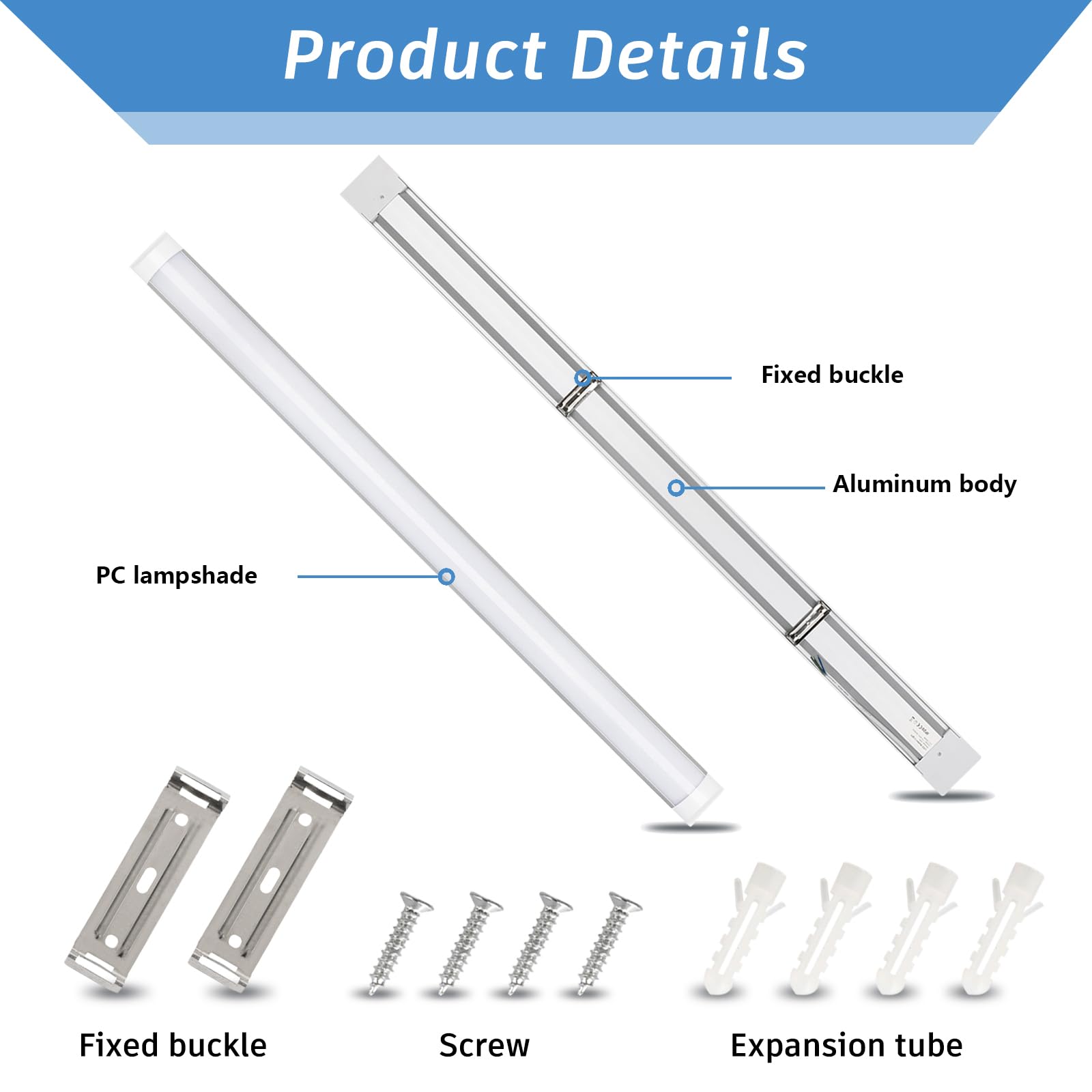 KILIPOL 2FT LED Batten Light, 20W 4000K Neutral White, Ceiling Surface Mounted, Plastic, 2 Packs
