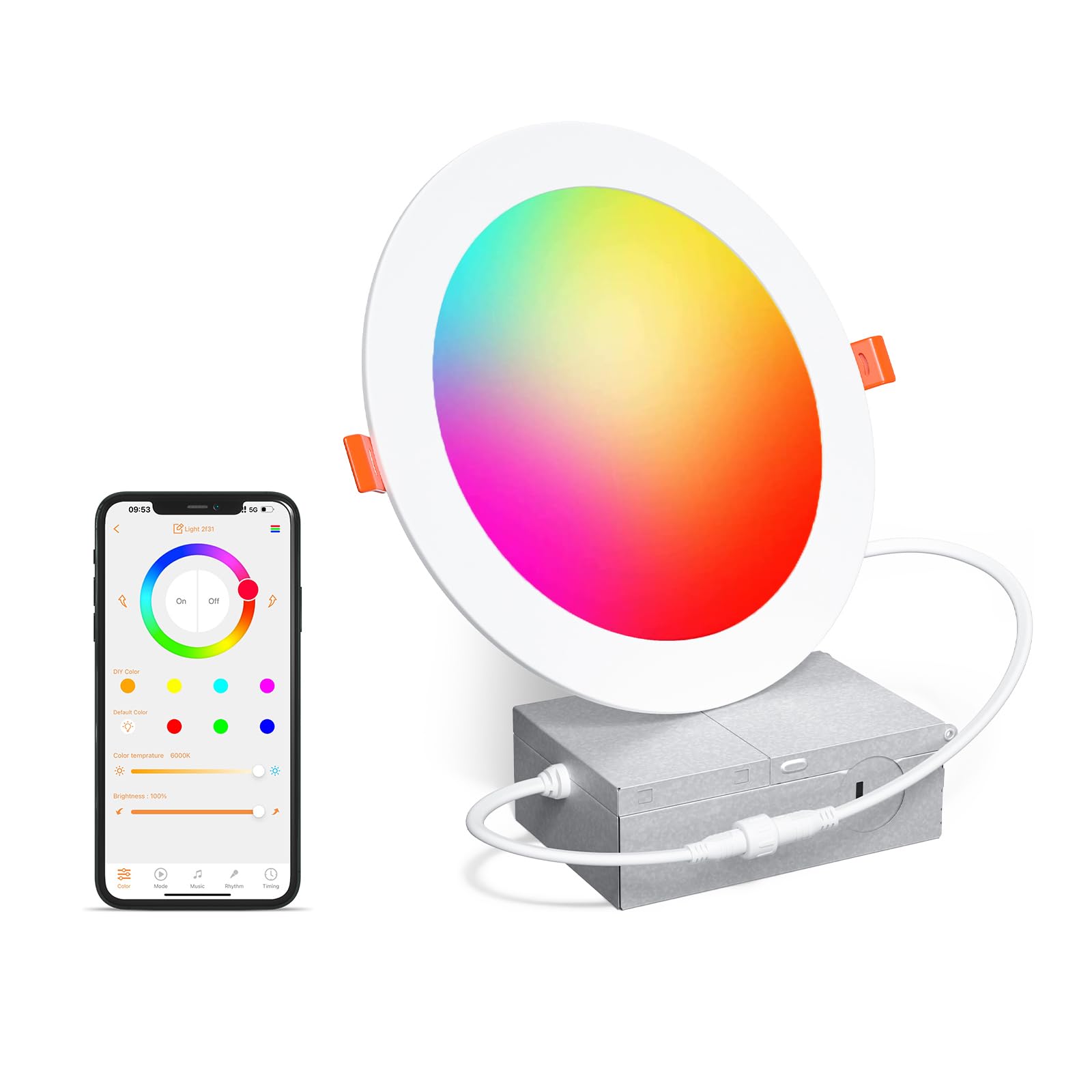 ChangM Smart Recessed Lighting 6 Inch RGBCW LED Downlight 16W 1350 Lumen, Works with Alexa, 1 Pack, Model TD3C002