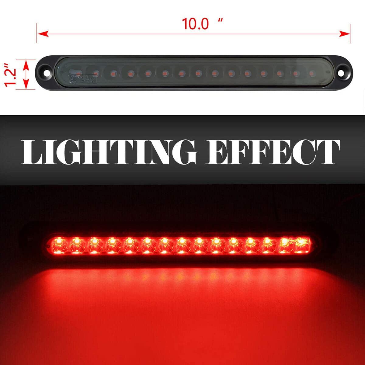 Fabood F 2Pcs 10&quot; 15 Led Red Trailer Light Bar For Park Stop Turn Signals Tail Brake Light Waterproof Truck Trailer Marker Id Identification Bar Tail Light Bar (Red With Smoked)
