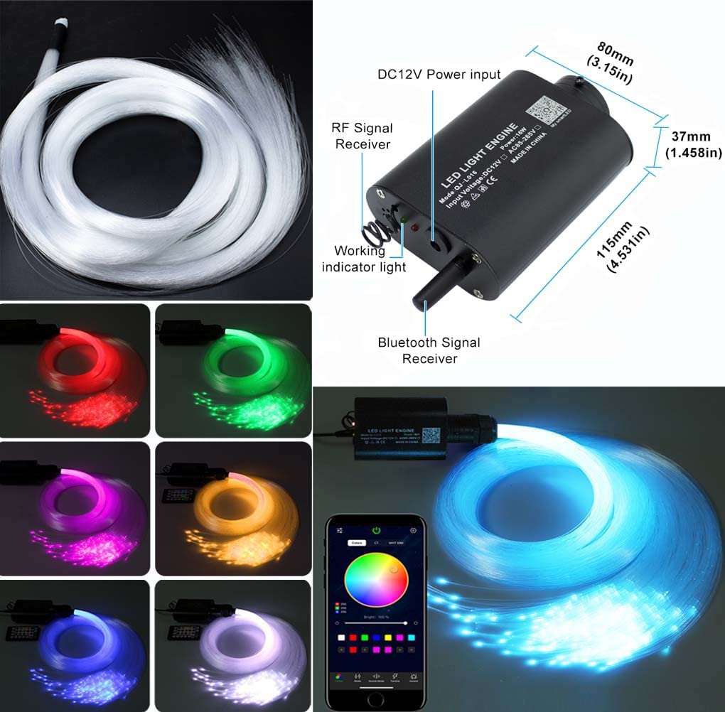 AZIMOM LED Bluetooth Fiber Optic Ceiling Light Kit, 16W RGBW, 550pcs 0.03in 13.1ft, Multicolor, Model 16WS, APP