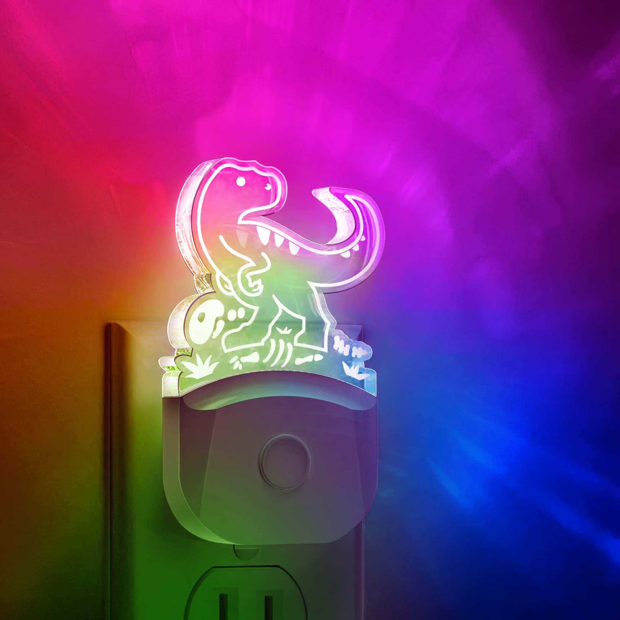 LOHAS Dinosaur Night Light for Boys, Kids Nightlight Plug in, Dusk-to-Dawn, Velociraptor LED Night Lights Plug into Wall, RGB+So