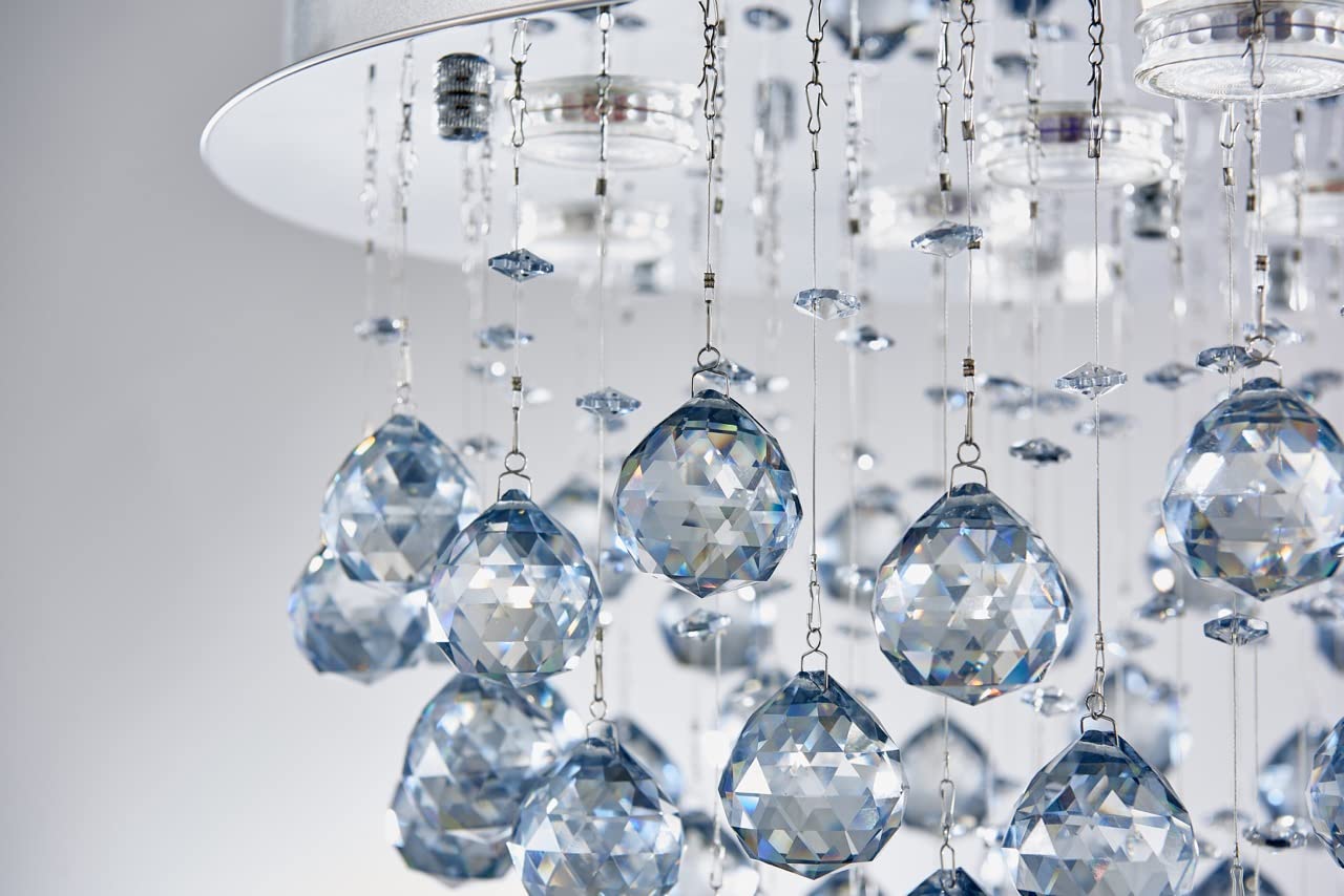 SM Saint Mossi 9-Lights Modern Chandelier, Light Blue Crystal & Chrome, H 13", Model SM-DY-22020-CA, Flush Mount Raindrop Design