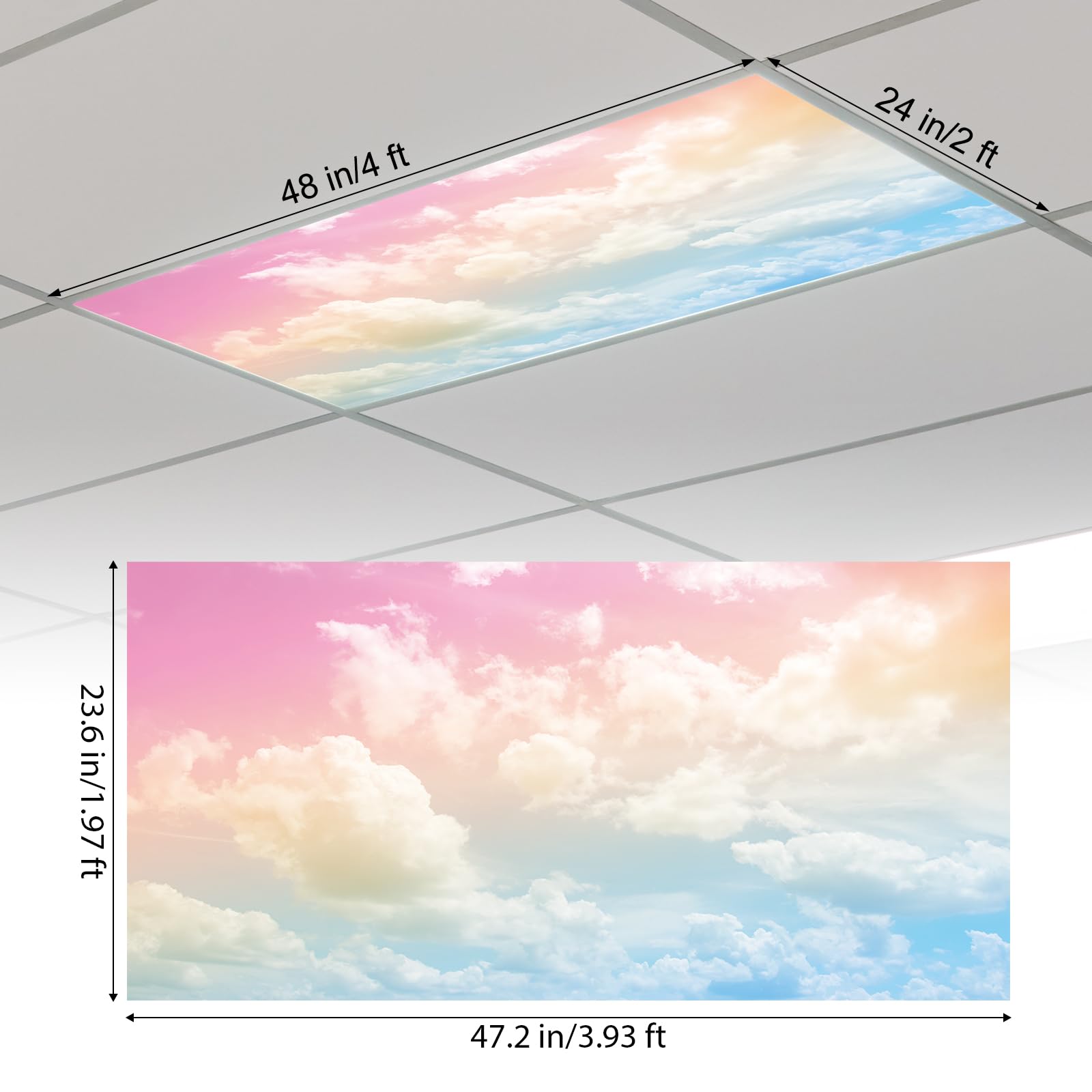 Outus Fluorescent Light Cover with 10 Magnets, 2 x 4 ft, Rainbow, Reduces Glare, Model TJRW-Outus-5516, White