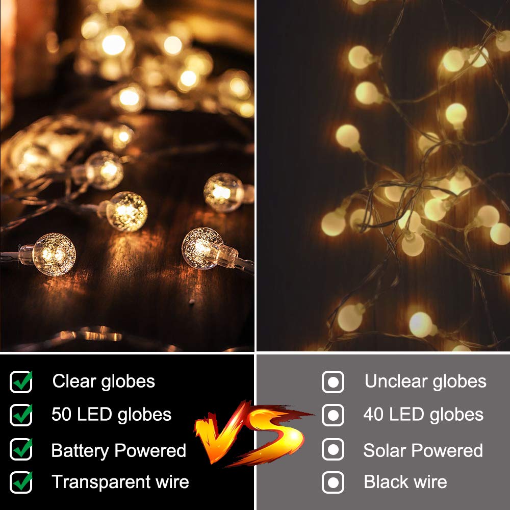 Metaku Globe String Lights Fairy Lights Battery Operated 16.4Ft 50Led String Lights With Remote Waterproof Indoor Outdoor Hangin