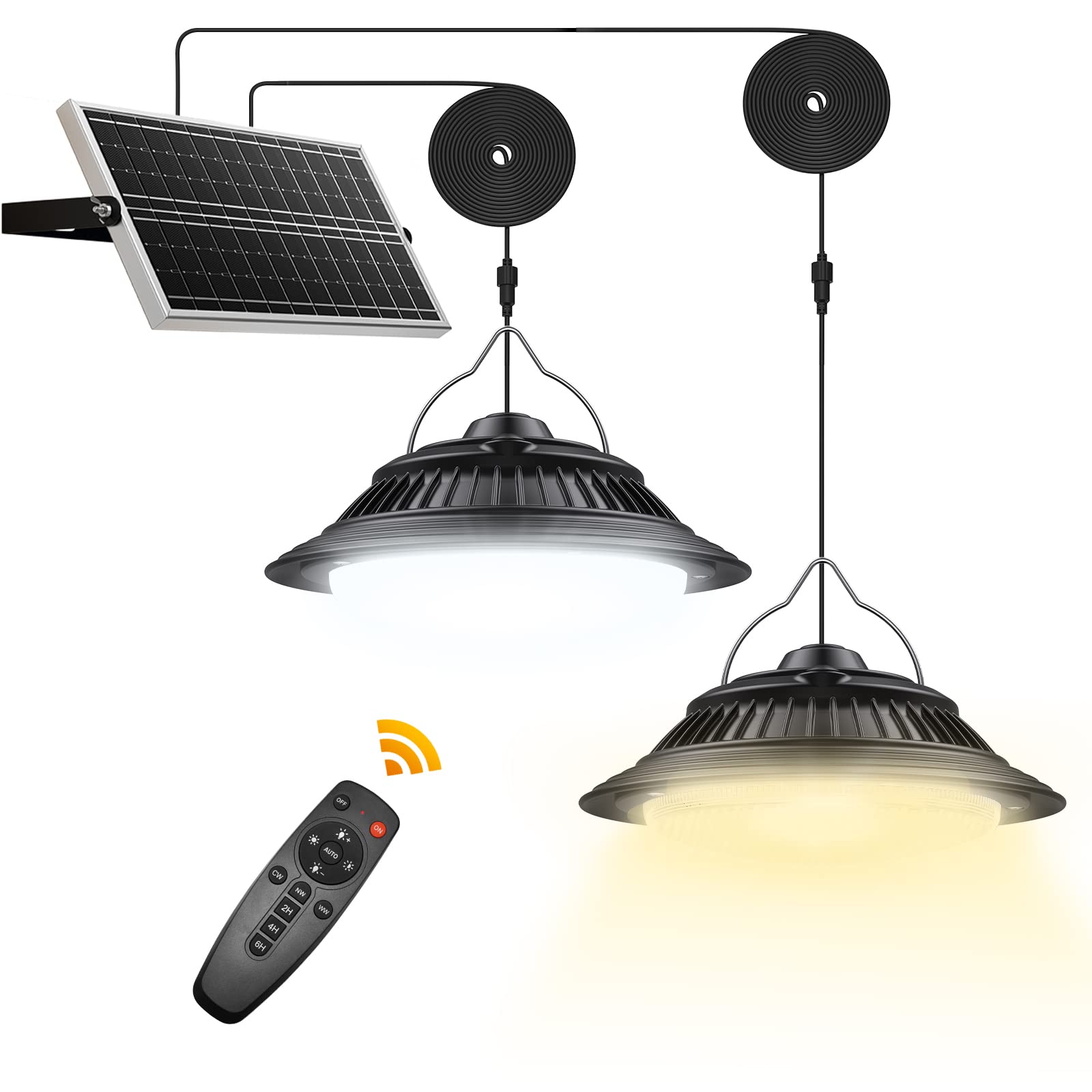 SunBonar Solar Shed Lights Indoor/Outdoor 2 Pack, Dimmable Daytime Available Pendant Lights with ON Off Switch & Remote, 3200K/4